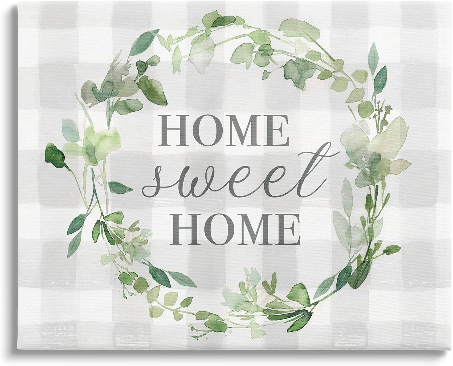 Stupell Industries Sweet Home Leaf Wreath Geometric Plaid Pattern Grey