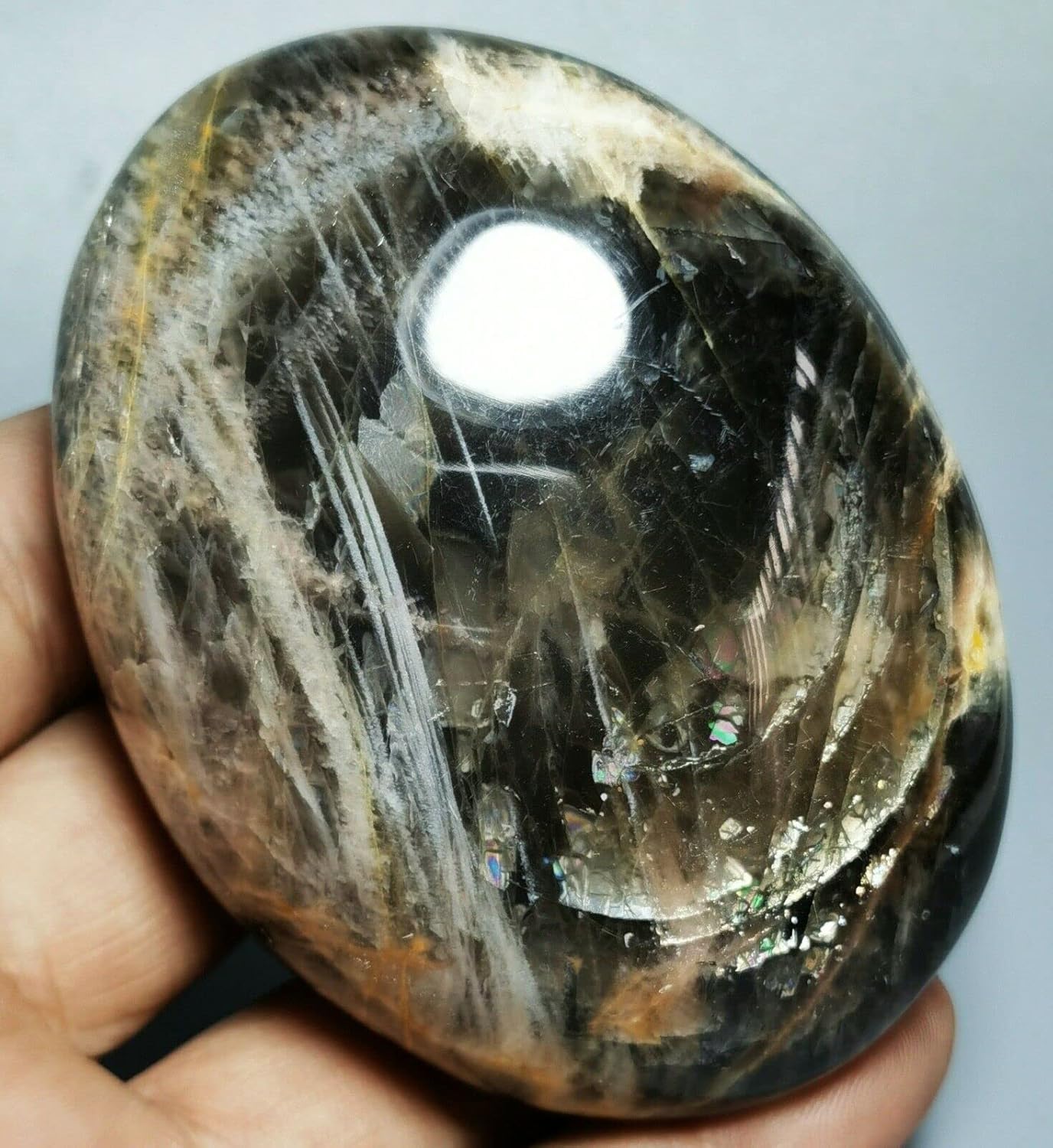 Orbicular Black Moonstone Reiki Stone for Home Decor