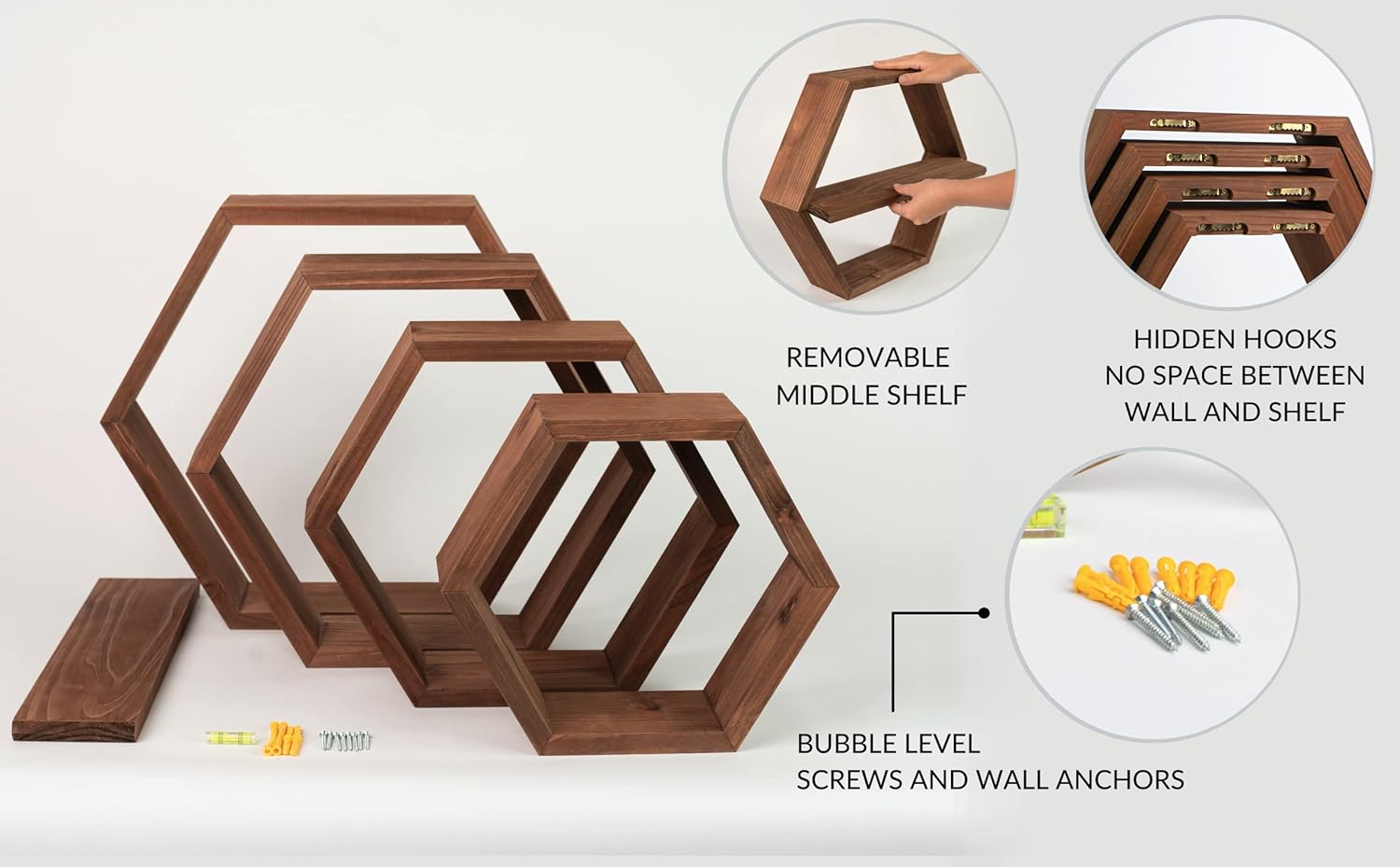 Extra Large Hexagon Floating Shelves Set of 4