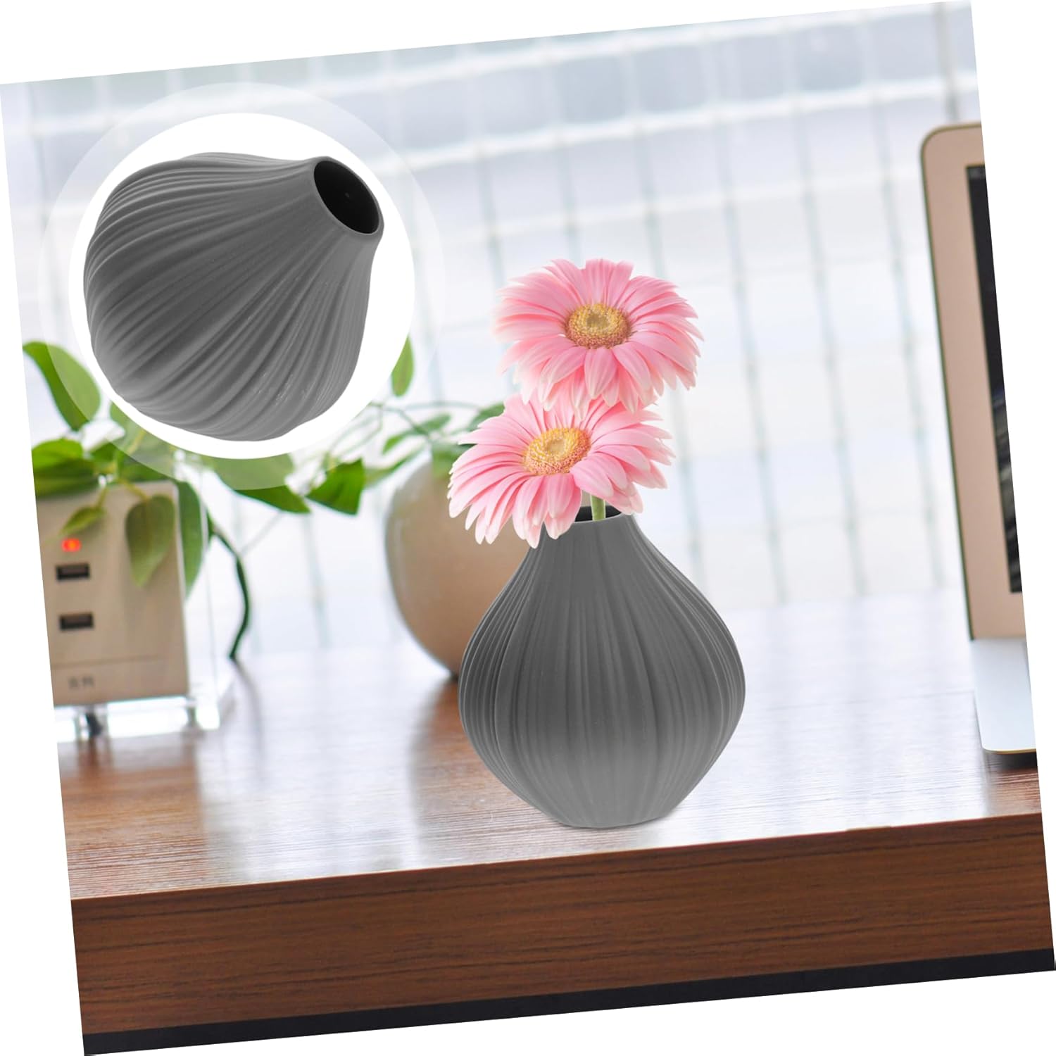 Alipis Gray Mini Ceramic Vase for Home Office Decor