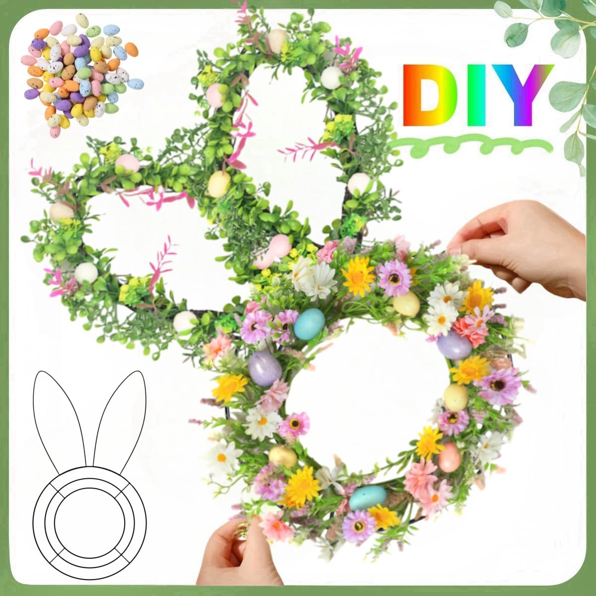 6 Pcs Bunny Wreath Frame for Easter DIY Indoor Outdoor Decor
