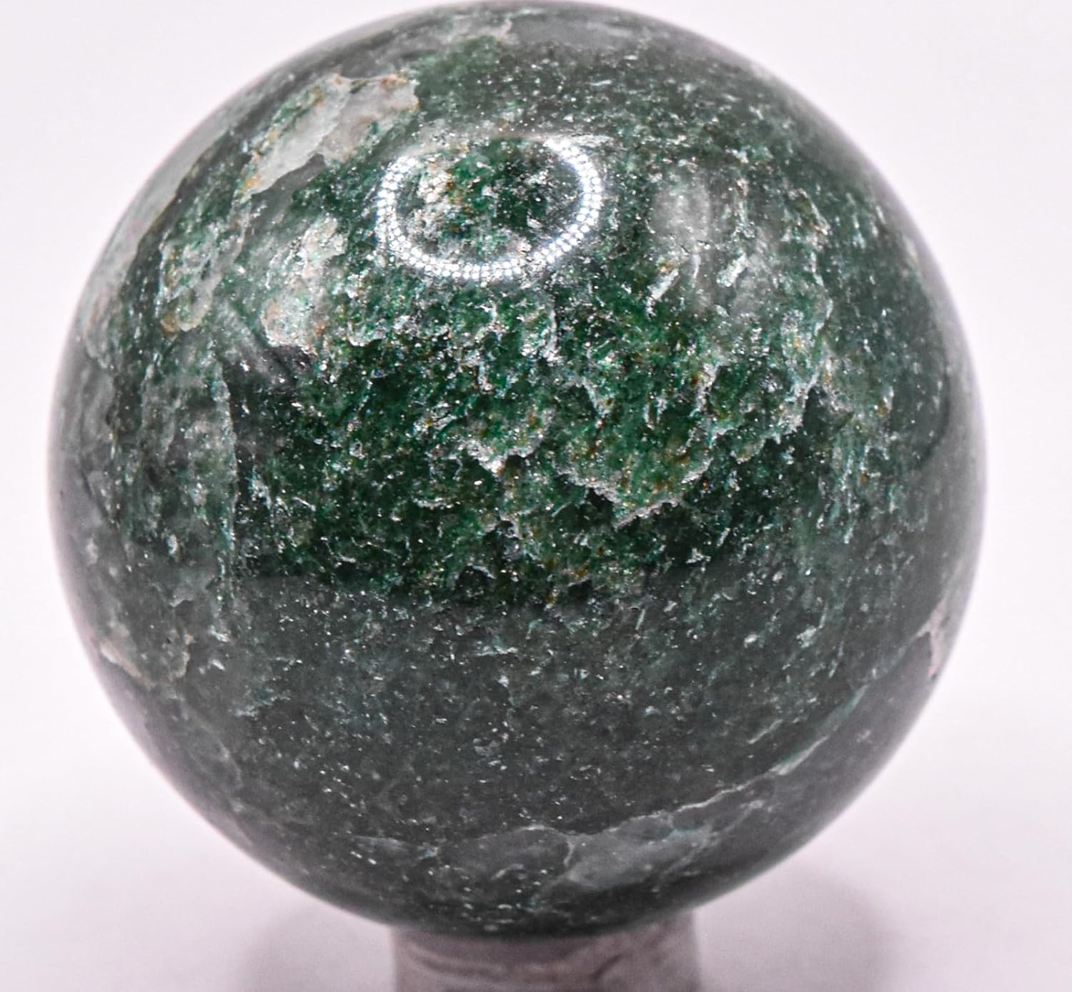47mm Dark Green Jade Carved Sphere with Stand