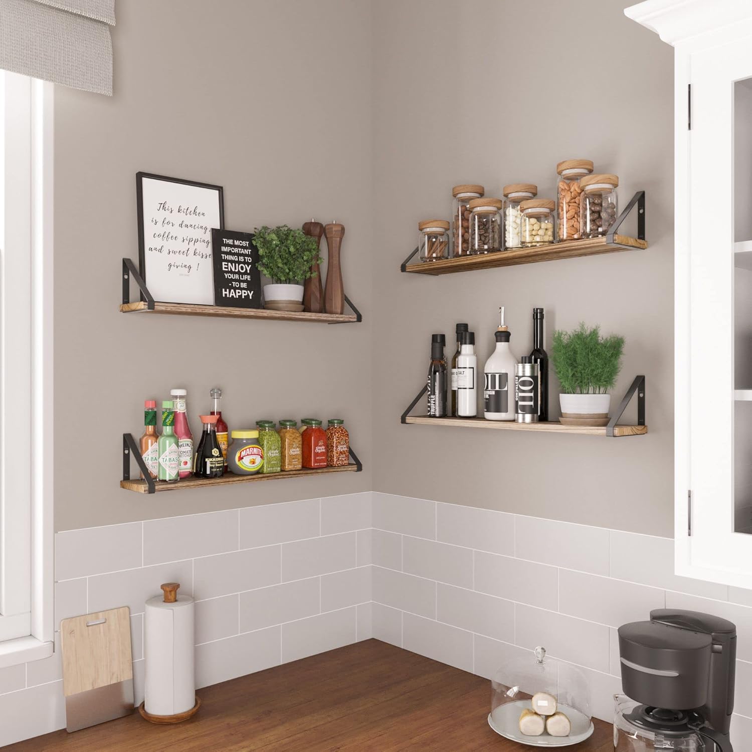 Wallniture Ponza Wood Floating Shelves Set of 4