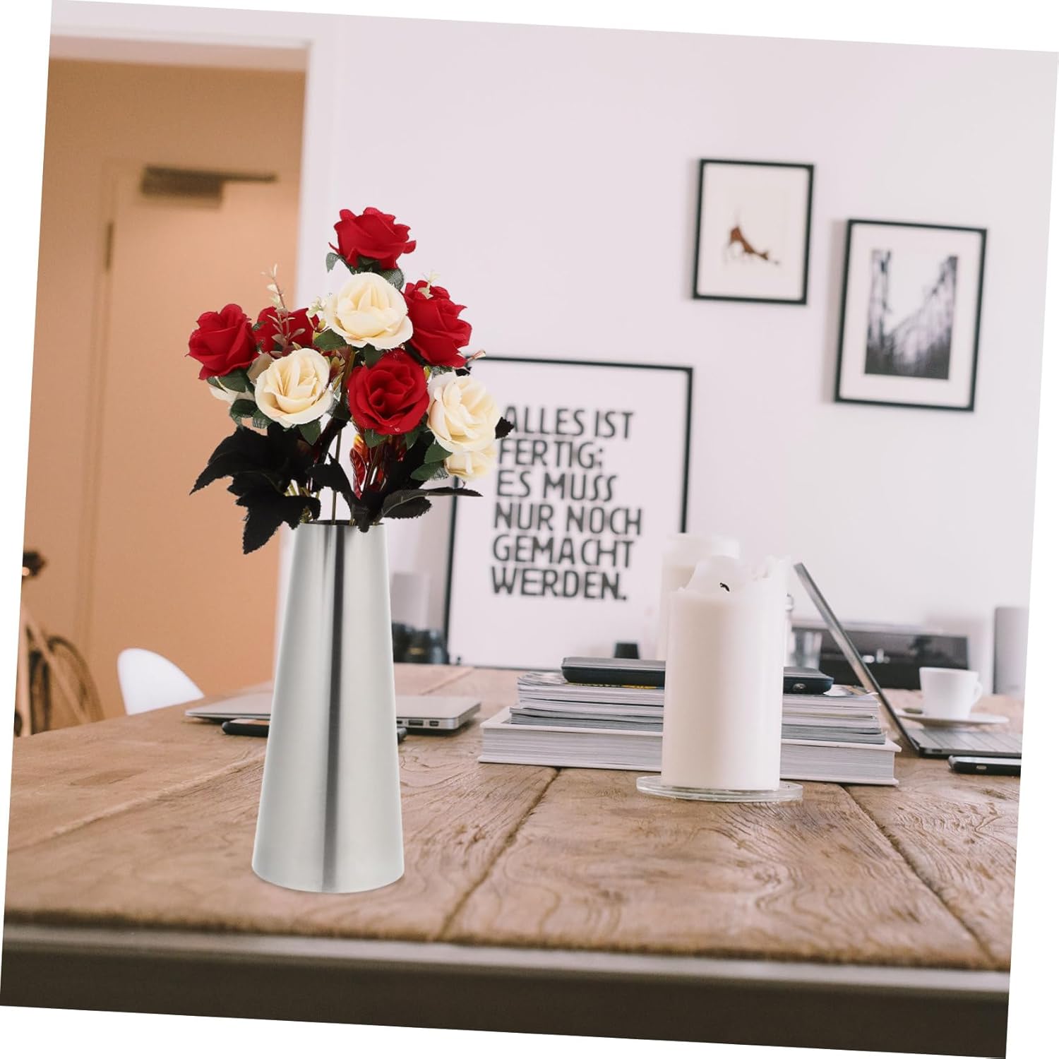 Happyyami Decorative Flower Vase Stainless Steel Tabletop Planter