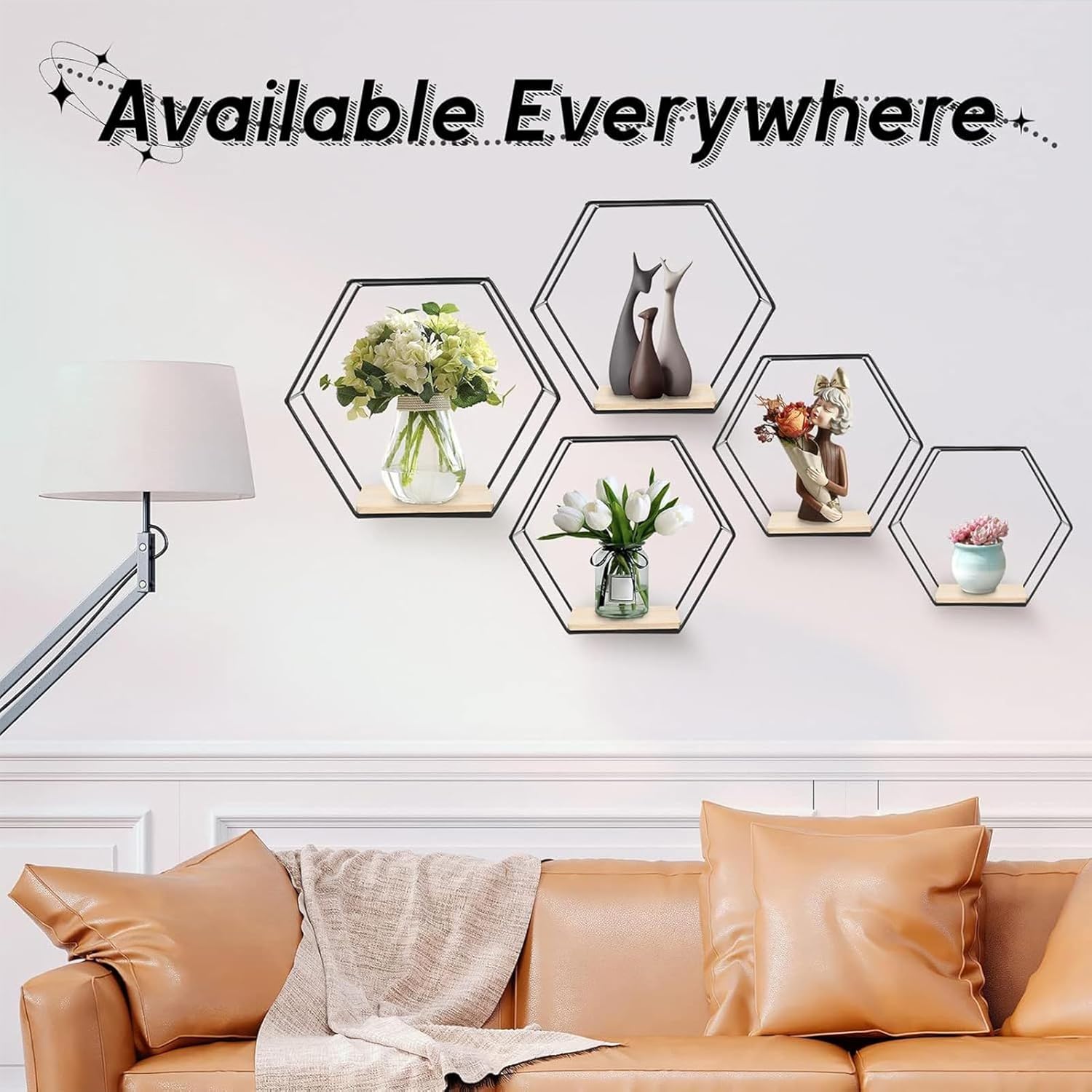 Metal Hexagonal Floating Wall Shelf - Modern Storage Decor