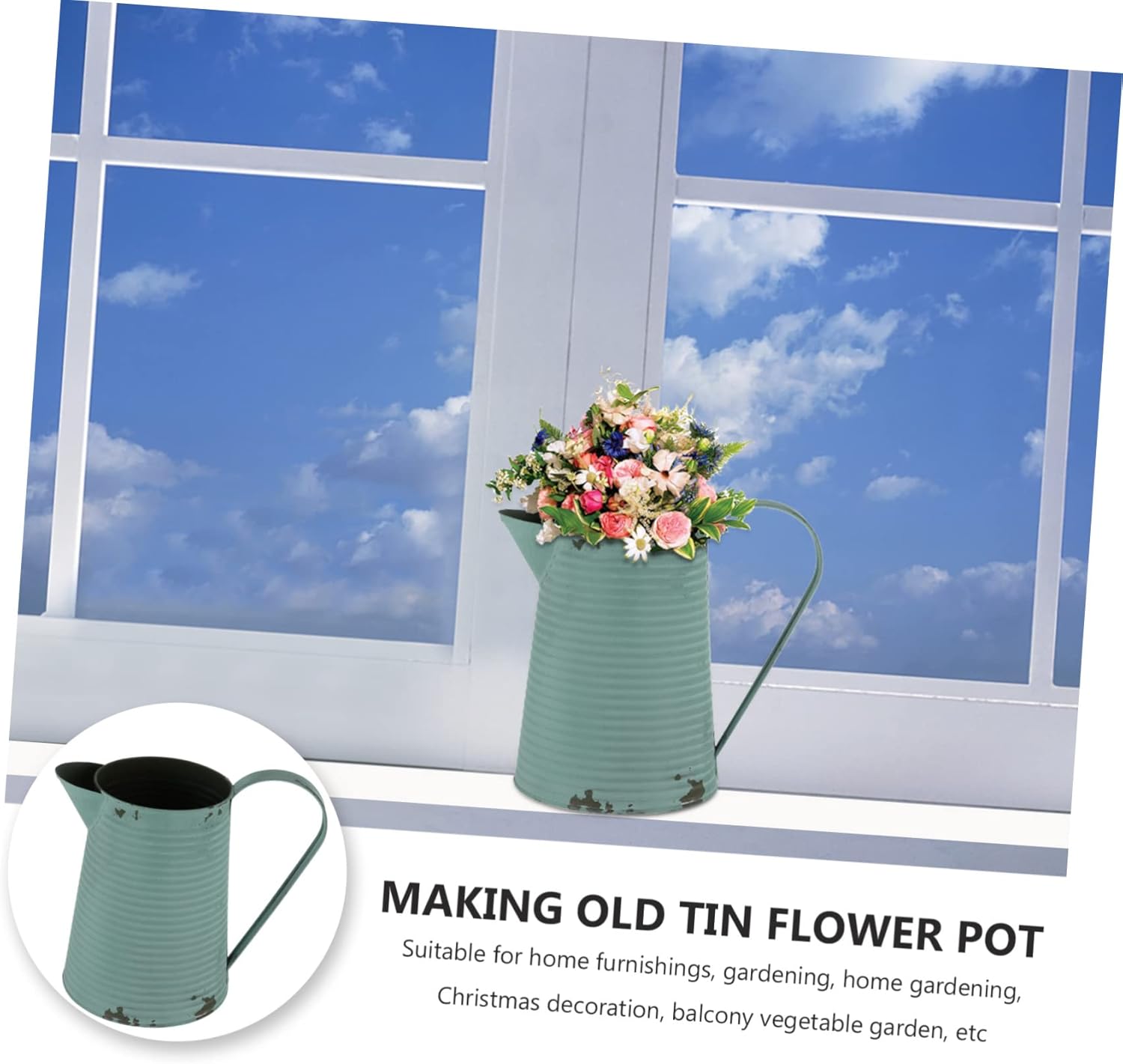 Antique Flower Vase Iron Decor Pitcher for Home