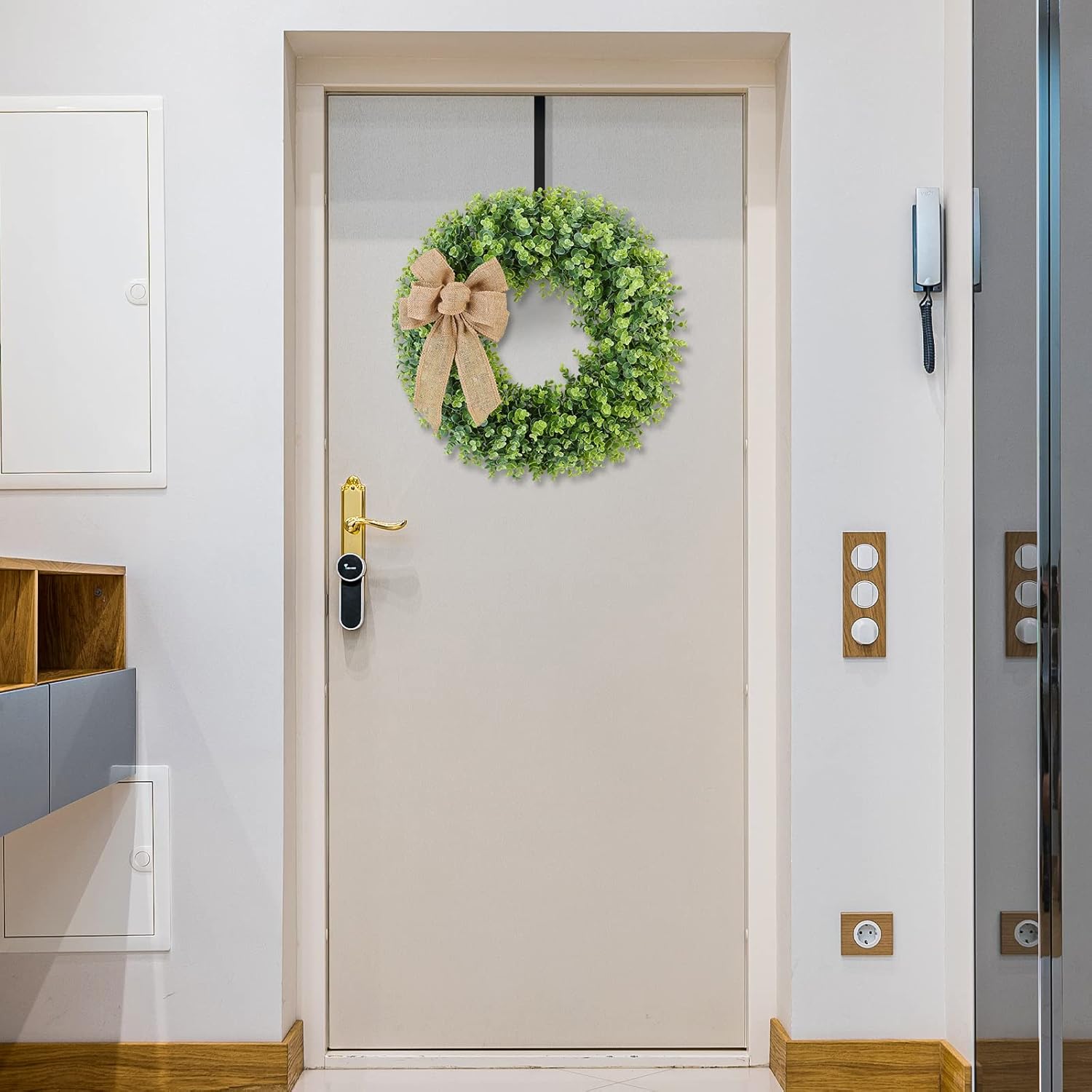 KuiMen Interchangeable Boxwood Wreath - 22 Green Door Decor for Seasons