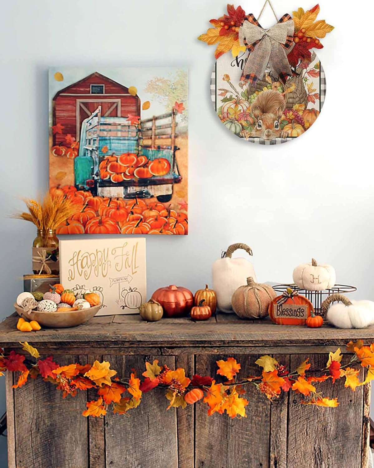 Welcome Sign Front Door Fall Thanksgiving Wreath Decor