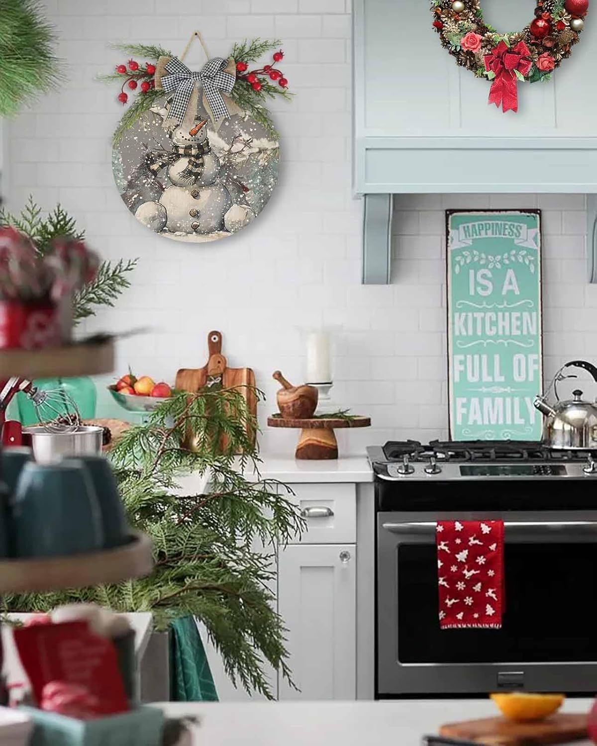 Welcome Sign Christmas Wreath Decorations Snowman Wall Sign