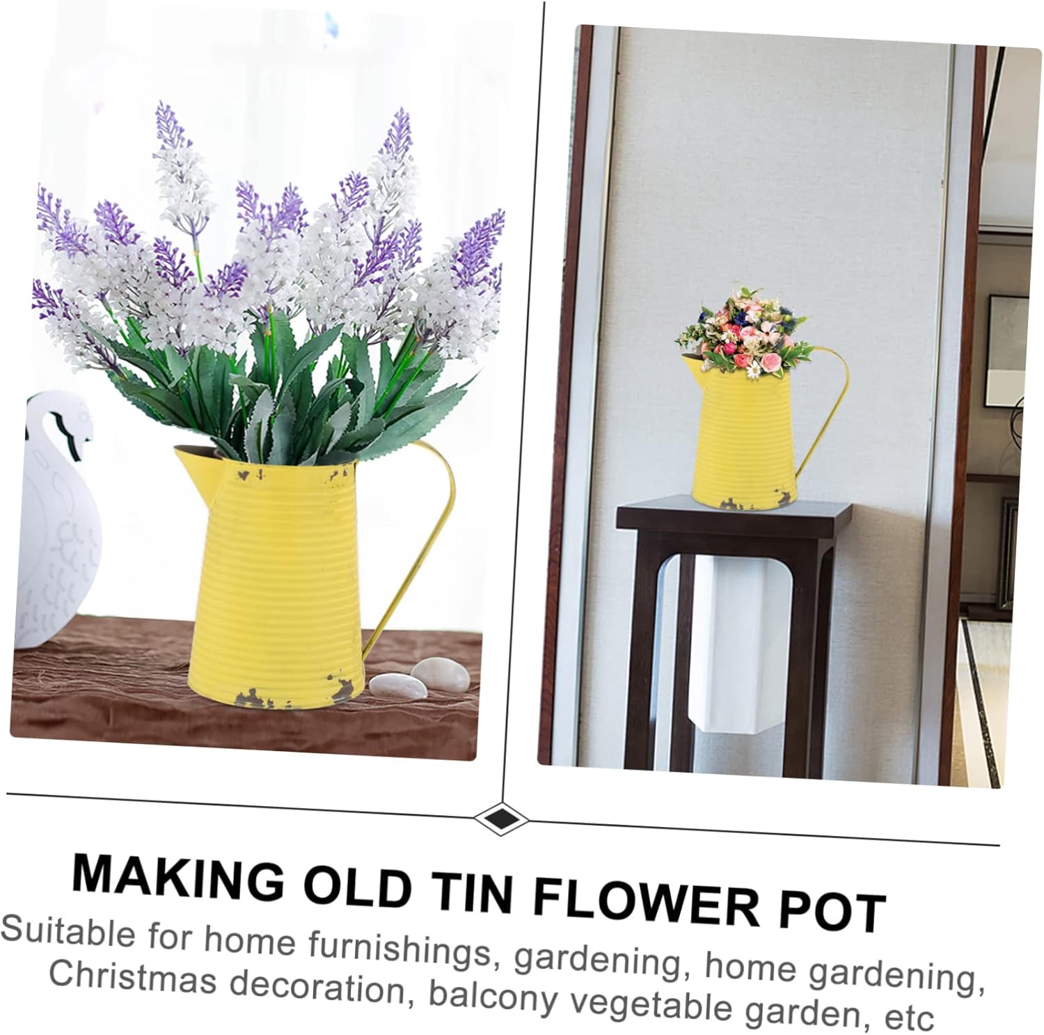 Vintage Iron Flower Pitcher Planter Rustic Metal Vase for Home and Garden Decor