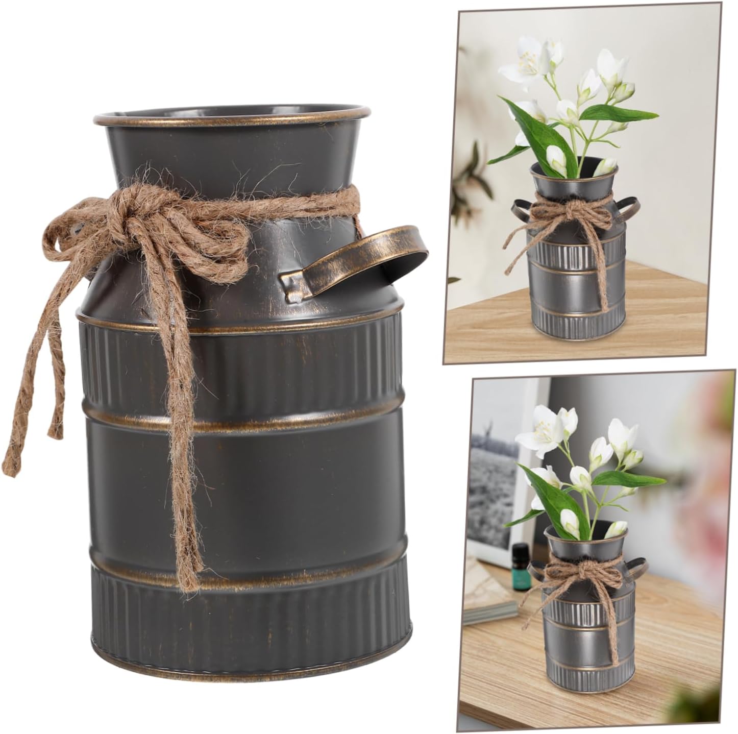 Zerodeko Retro Iron Flower Bucket with Double Handles