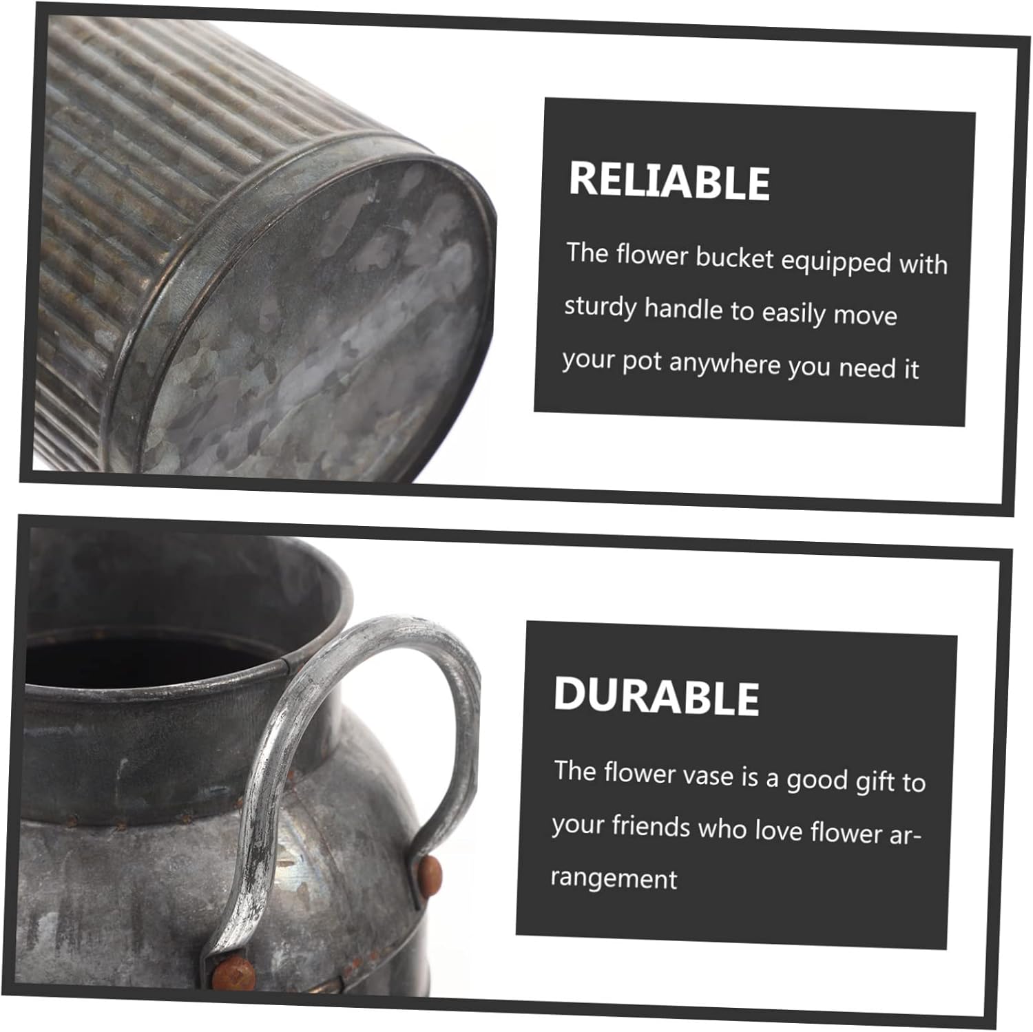 Vintage Flower Bucket Planter Pot Rustic Decorative Vase for Balcony