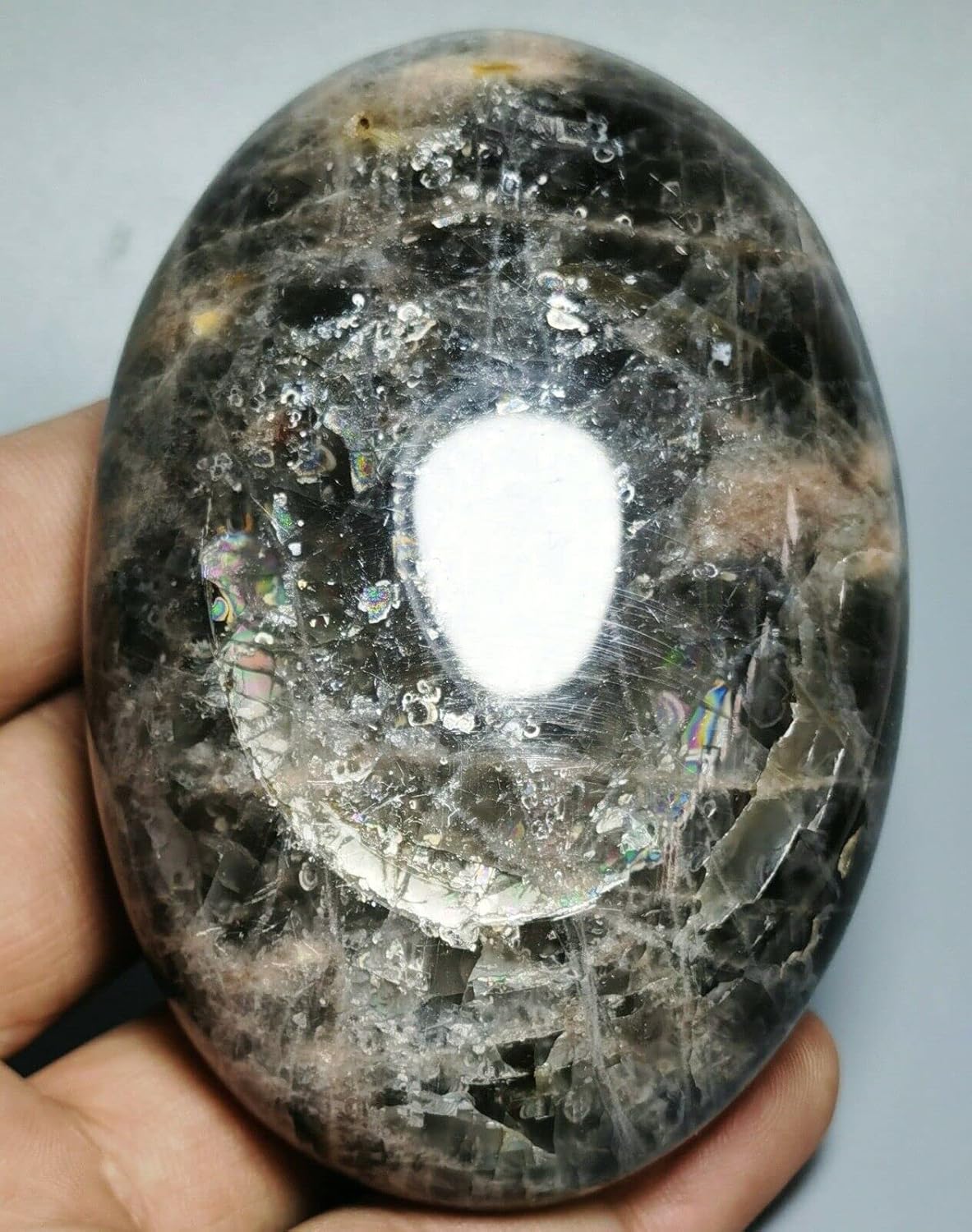 Orbicular Black Moonstones Reiki Stone Druzy Slab