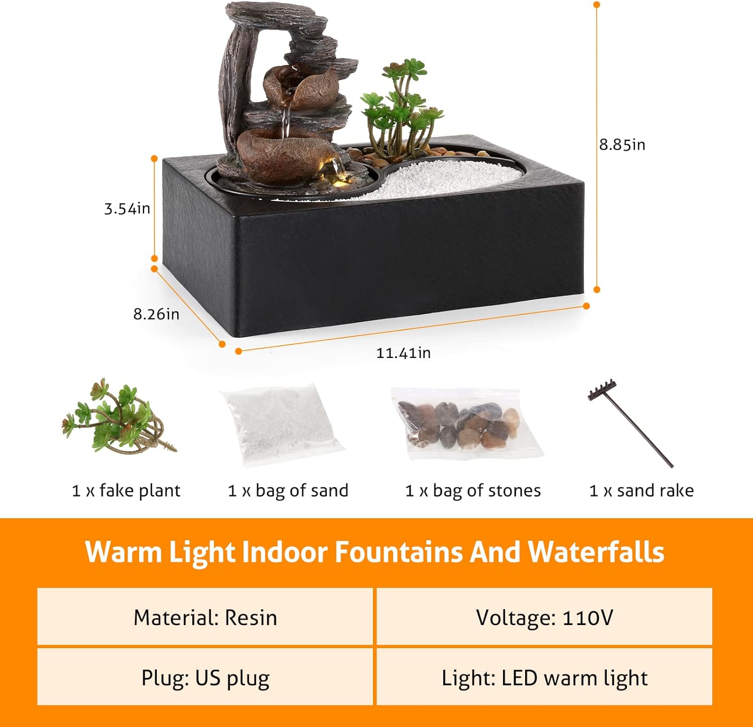 WICHEMI Tabletop Water Fountain with LED Light for Home Office Decor