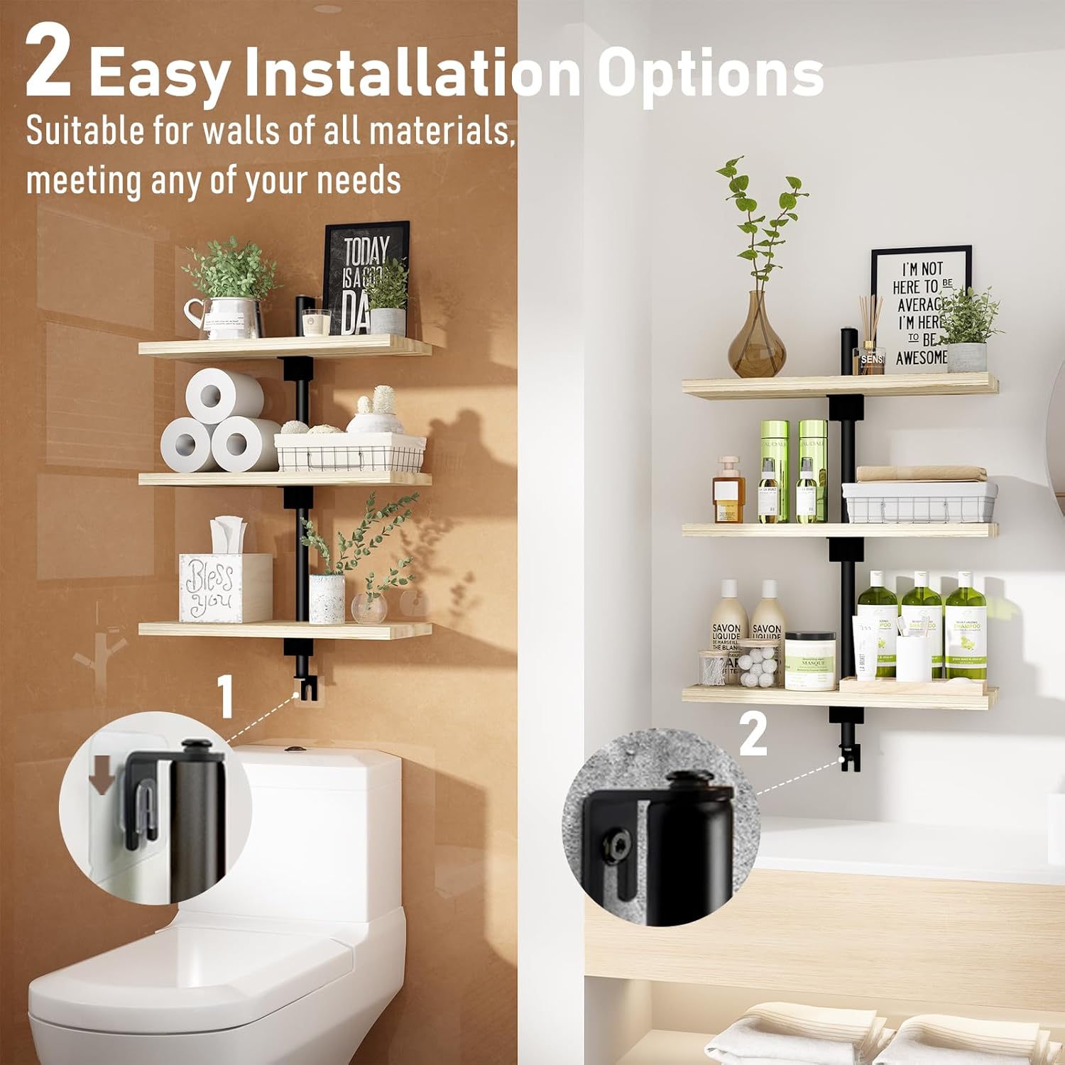 WXCGX Adjustable Height Floating Shelves for Bathroom Wall