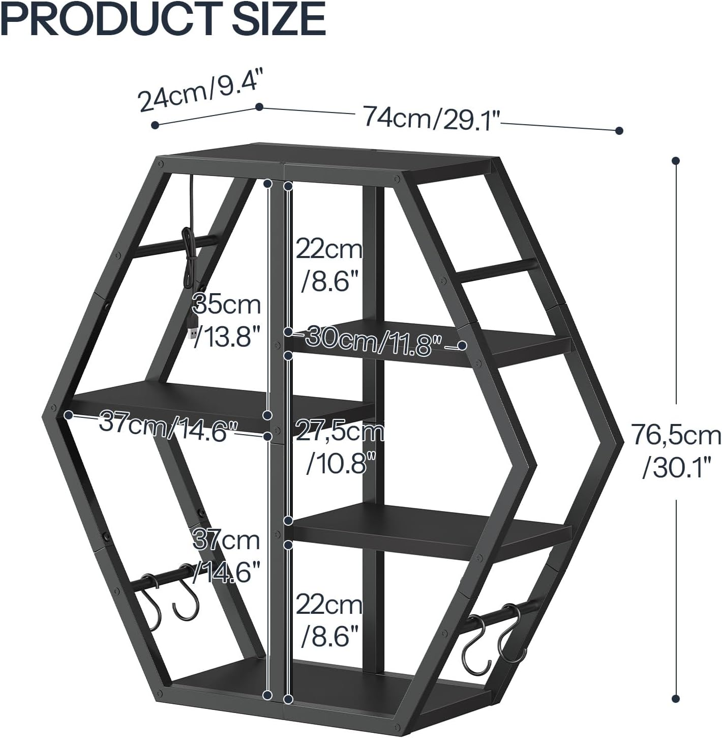HOOBRO Gaming Floating Shelf with LED Lights Hexagonal Wall Mount Black BB76DBJ01