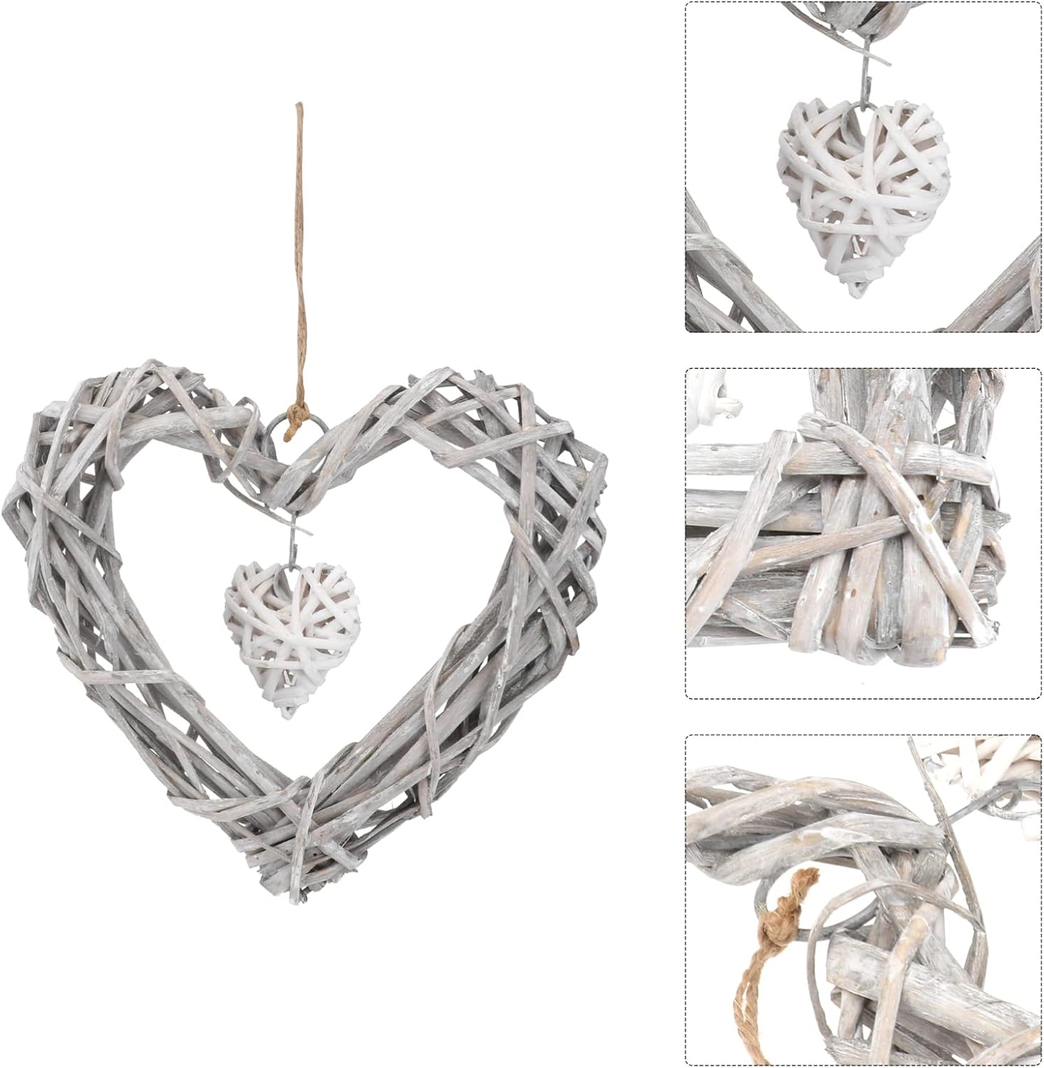 3 Pcs White Lace Pendant Twigs Wreath Heart Garland Photo Frame