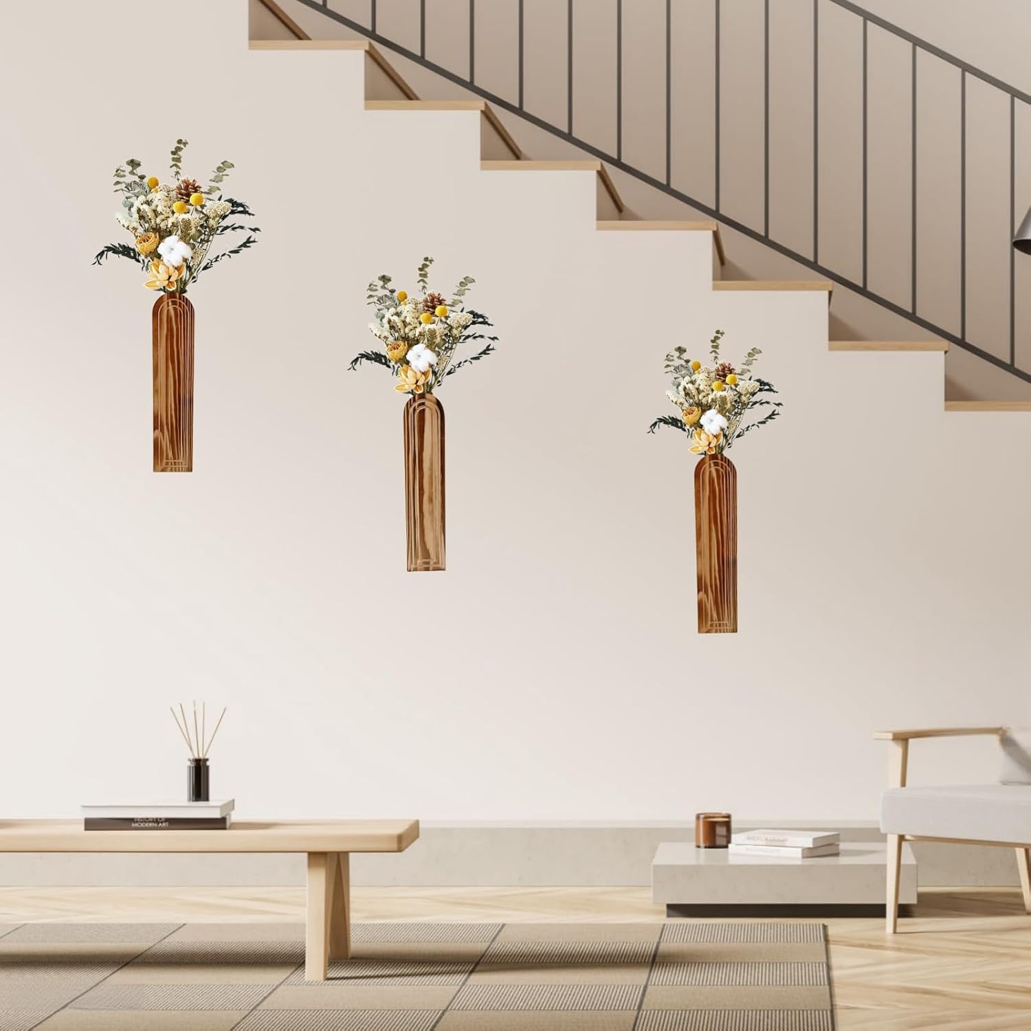 Wood Wall Vase Set of 3 for Dried Flowers and Faux Greenery