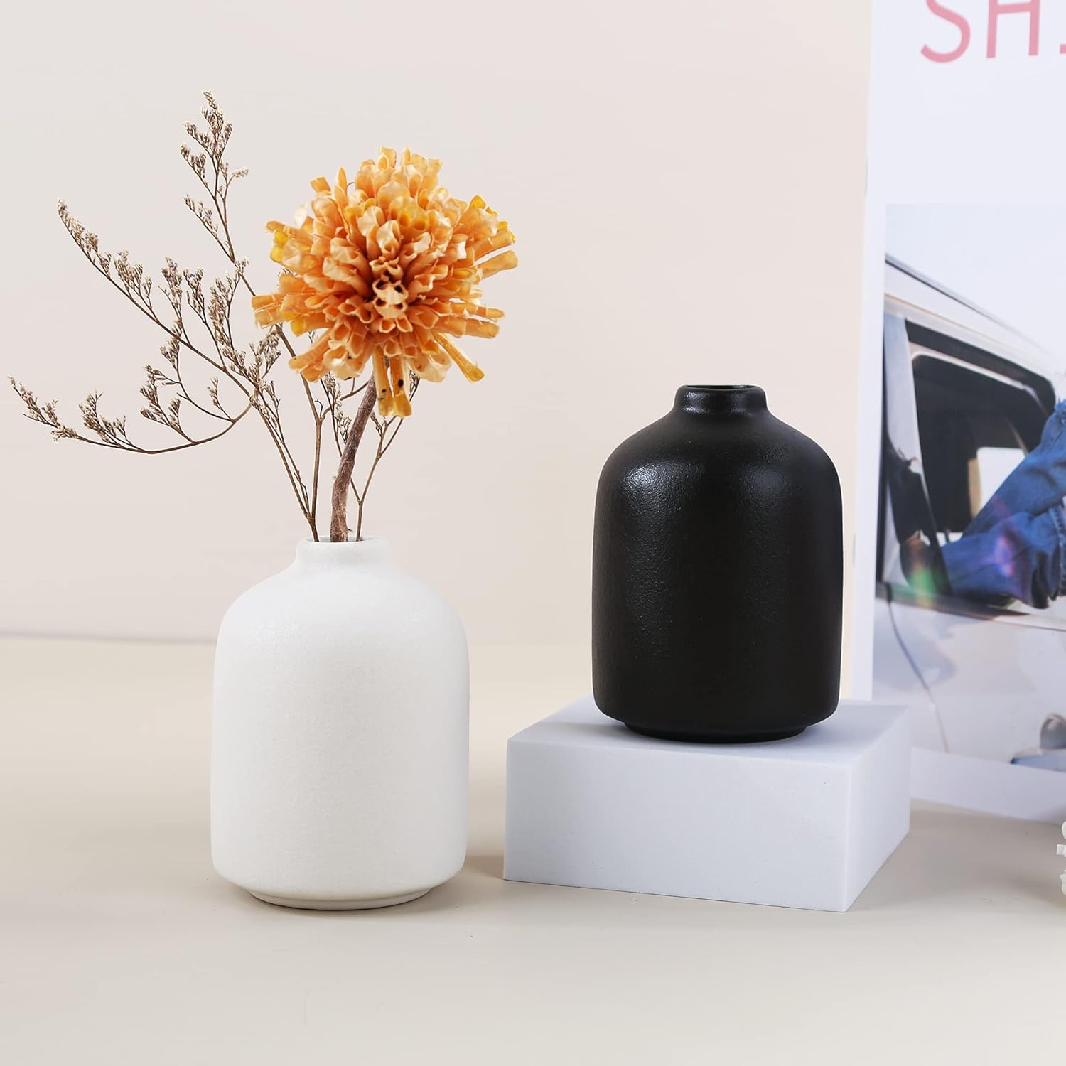 White Ceramic Vase for Home Decor and Flower Arrangements