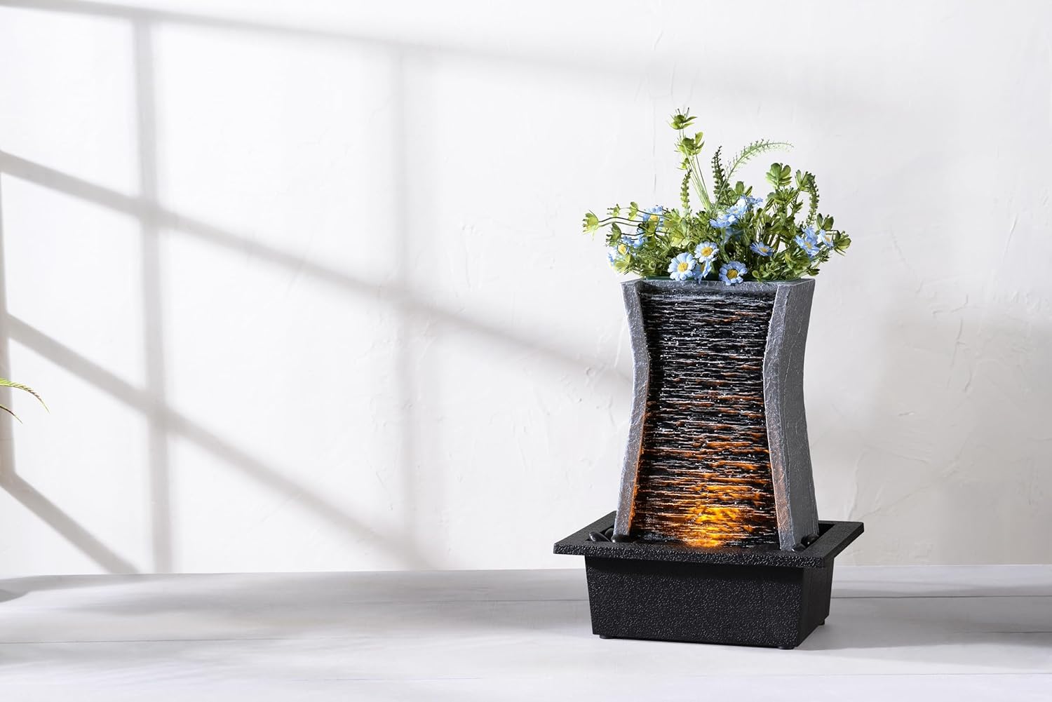 GOSSI Tabletop Water Fountain with LED Lights and Plastic Pot