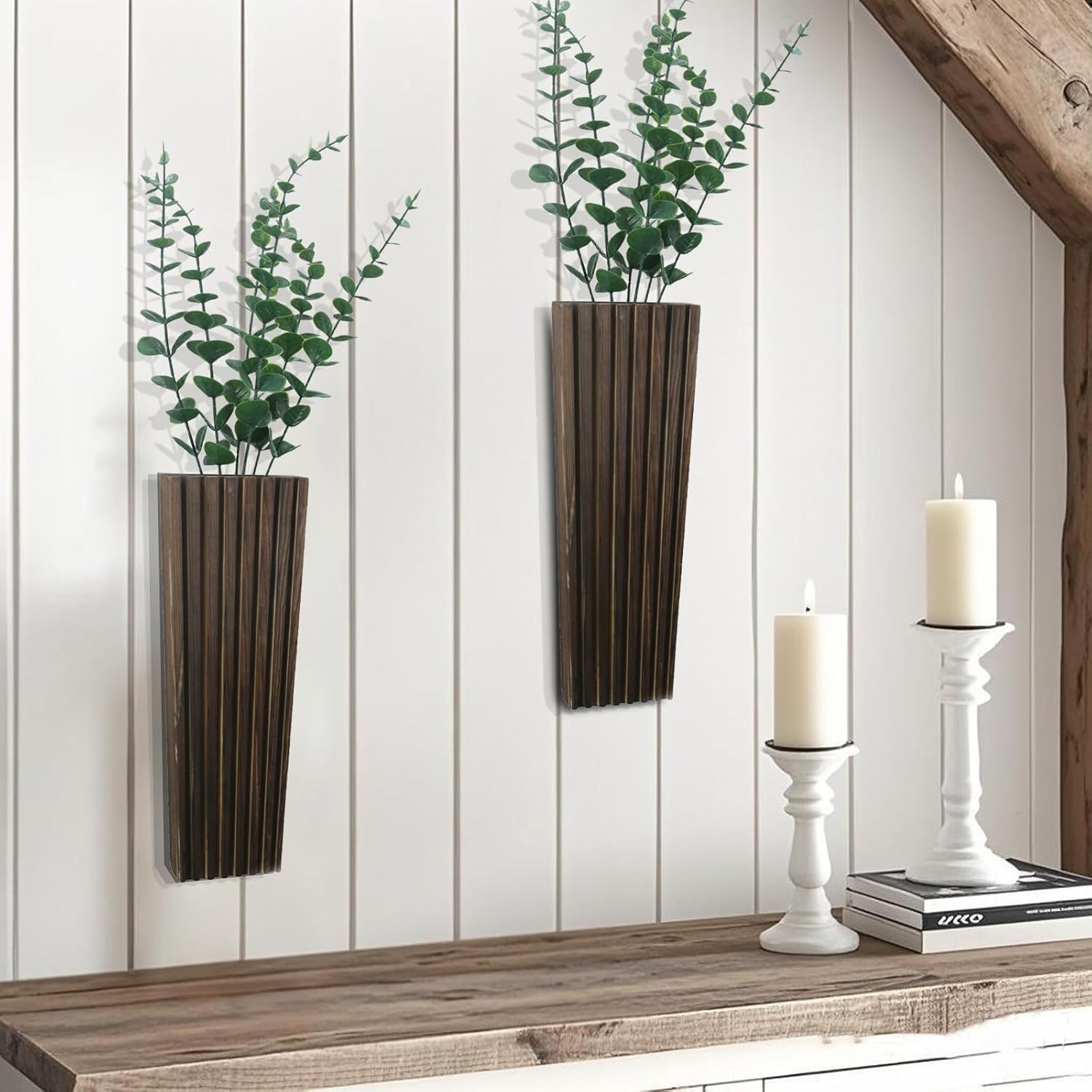 2 Pack Brown Wood Wall Planter for Indoor Decor