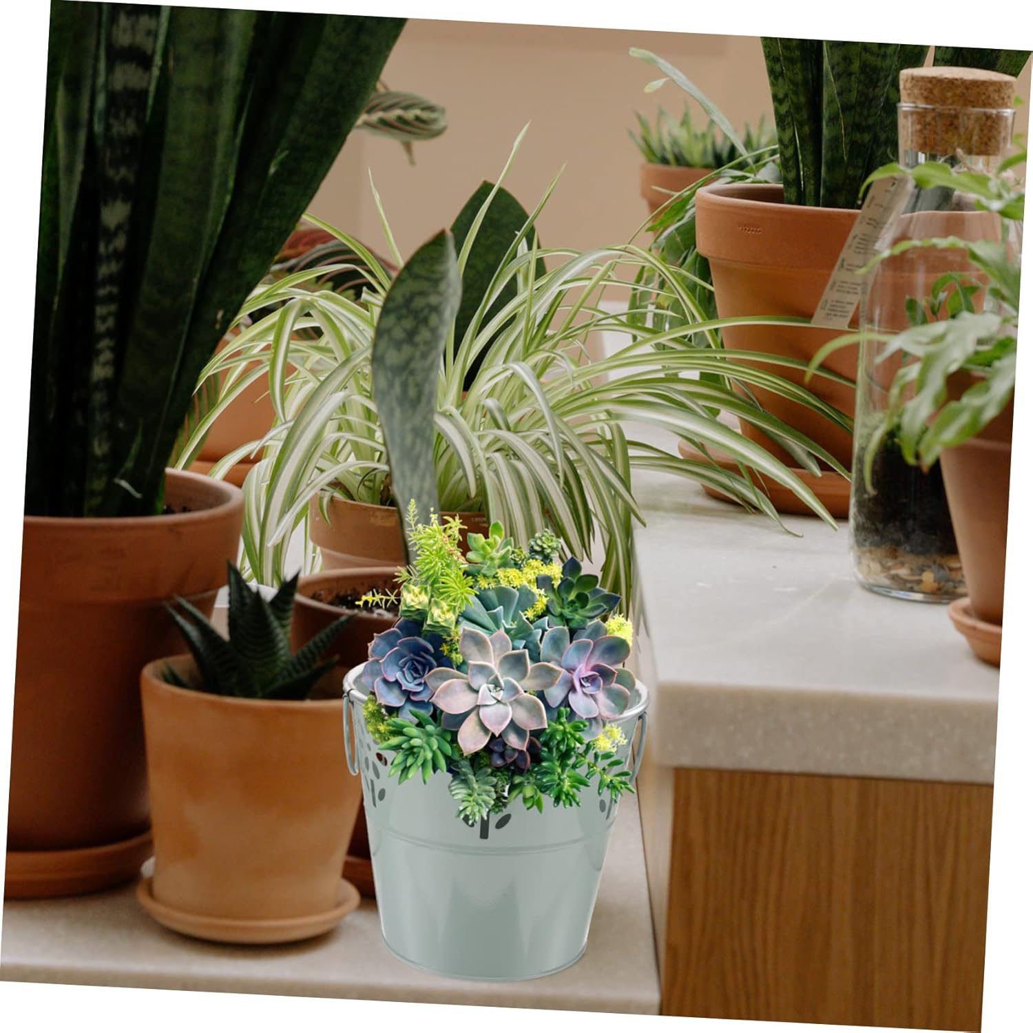 Vintage Galvanized Iron Flower Bucket Planter for weddings and rustic decor