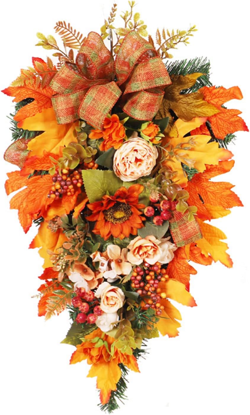 Fall Harvest Teardrop Wreath with Lights