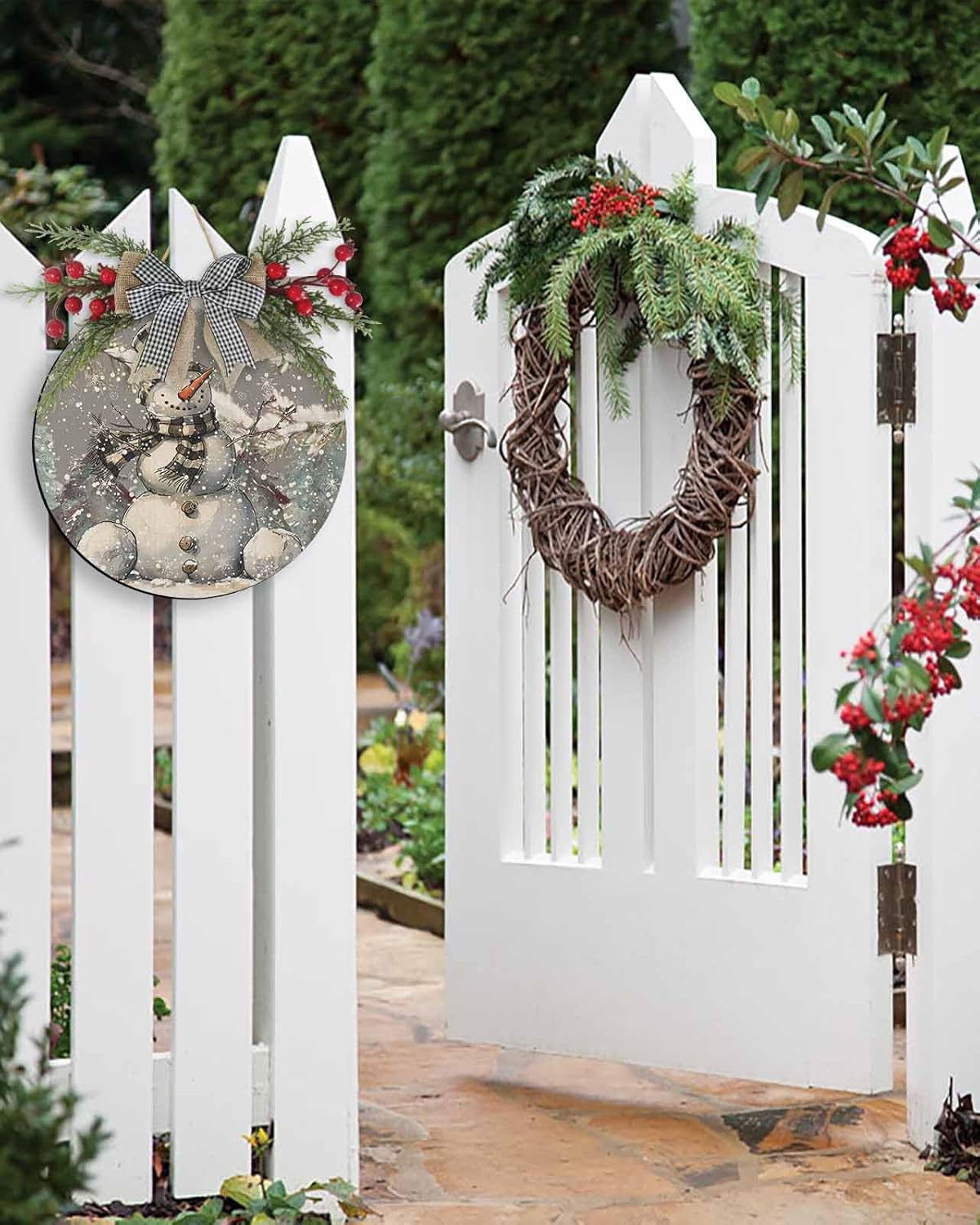 Welcome Sign Christmas Wreath Decorations Snowman Wall Sign