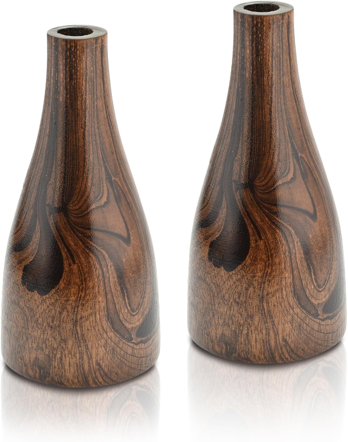 AeraVida Artistic Grain Pattern Mango Wood Flower Vase Set of 2