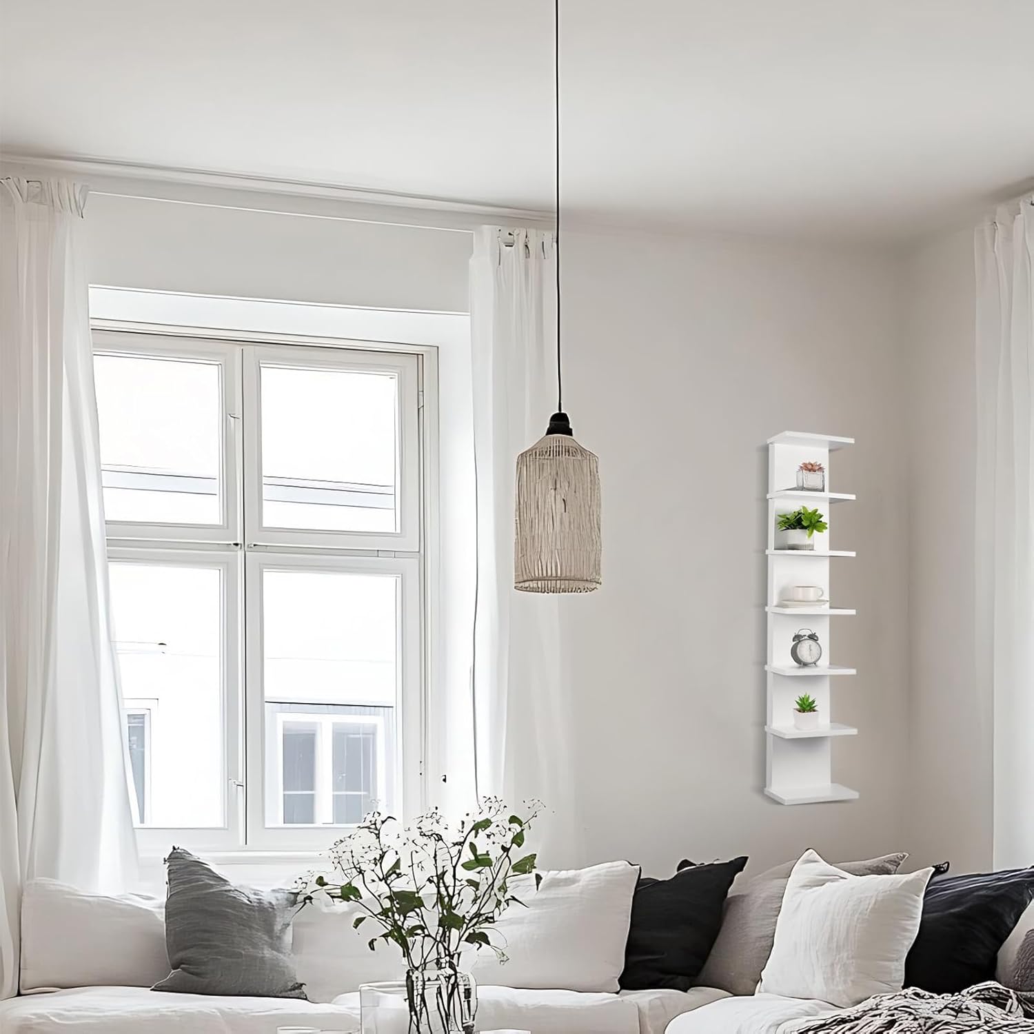 7 Tier Wall Shelf Unit - White Floating Storage