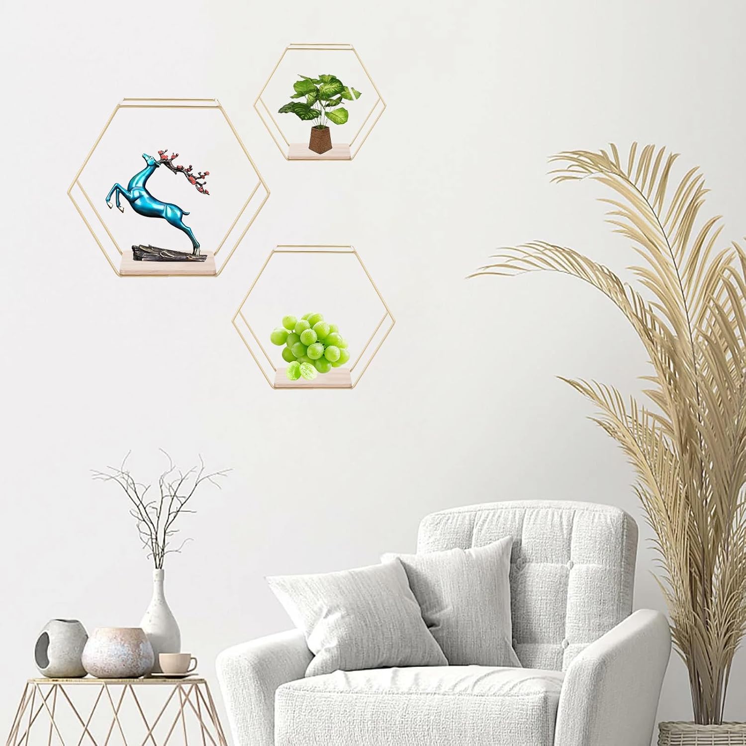 Wall Mounted Hexagon Floating Shelves Set of 3
