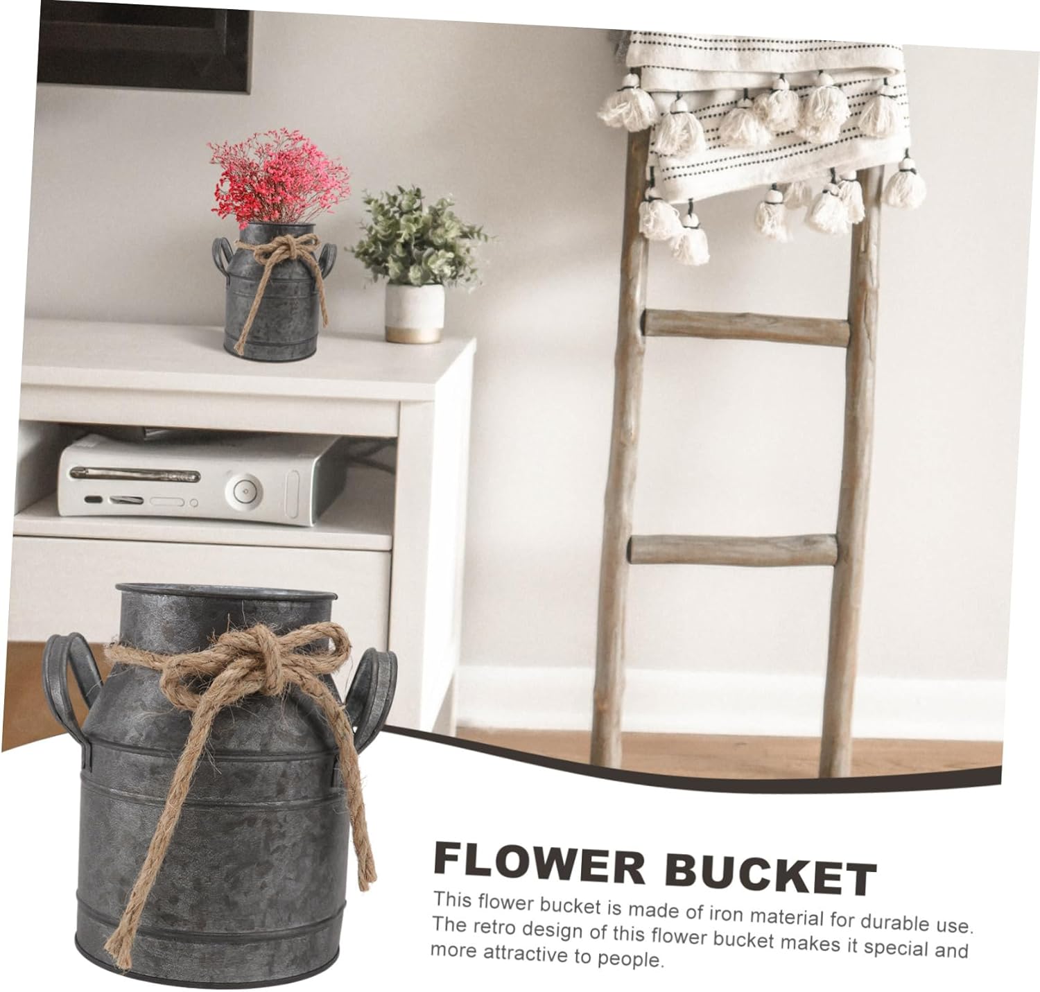 Retro Iron Flower Bucket Pot Vase for Home Decor