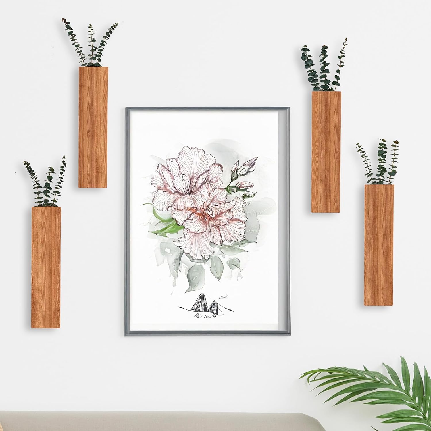 4 Pack Wood Wall Decors for Indoor Plants and Dried Flowers