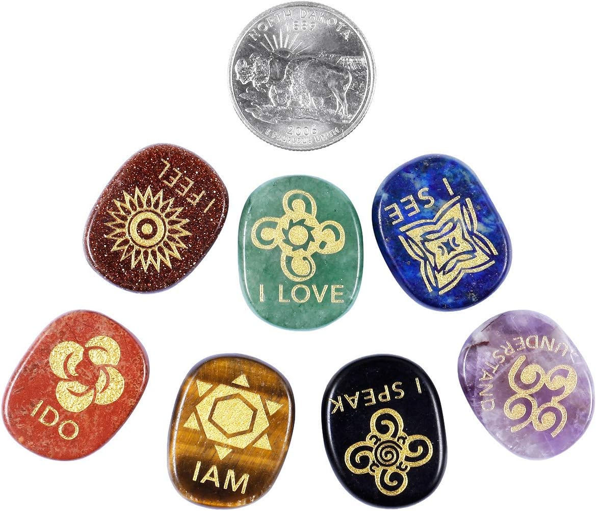 7 Piece Chakra Stones Bundle with Amethyst Geode Crystal Ball and Wooden Stand for Home Decor