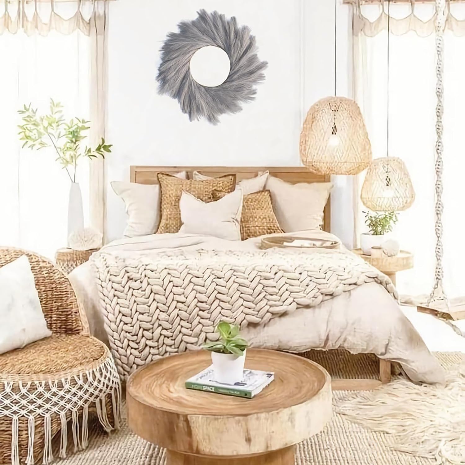 GUDAGUU 22 Inch Faux Pampas Wreath for Front Door