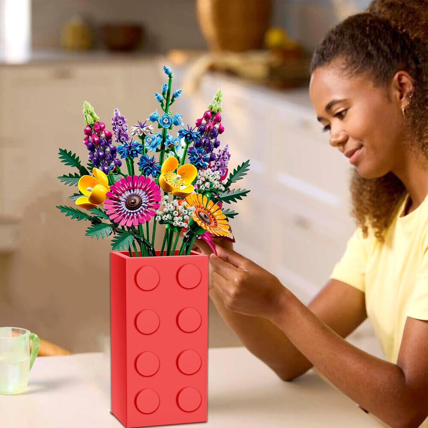 Red Vase for Lego Flowers Display Stand