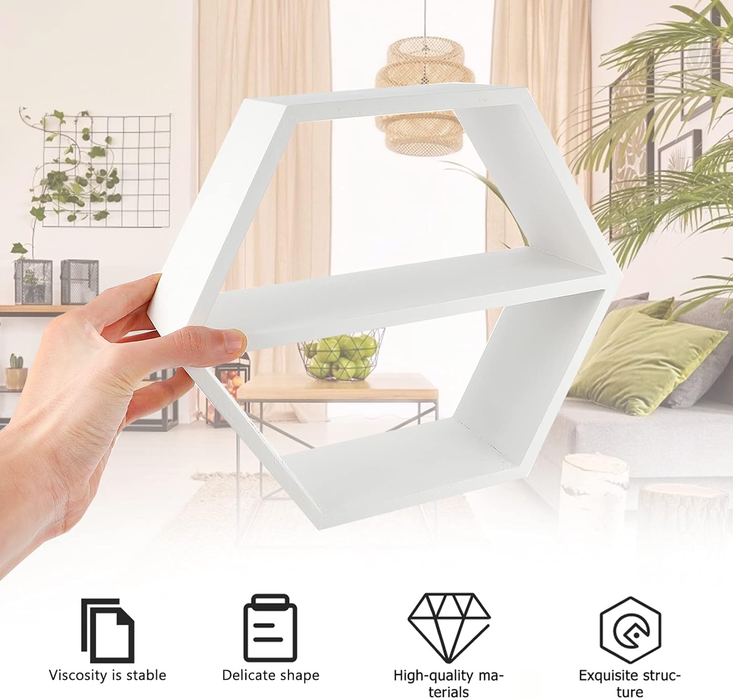 LIFKOME Hexagon Floating Wood Shelf for Home Decor
