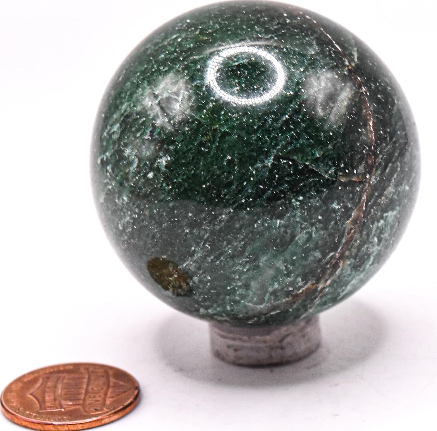 47mm Dark Green Jade Carved Sphere Decor Ball With Stand