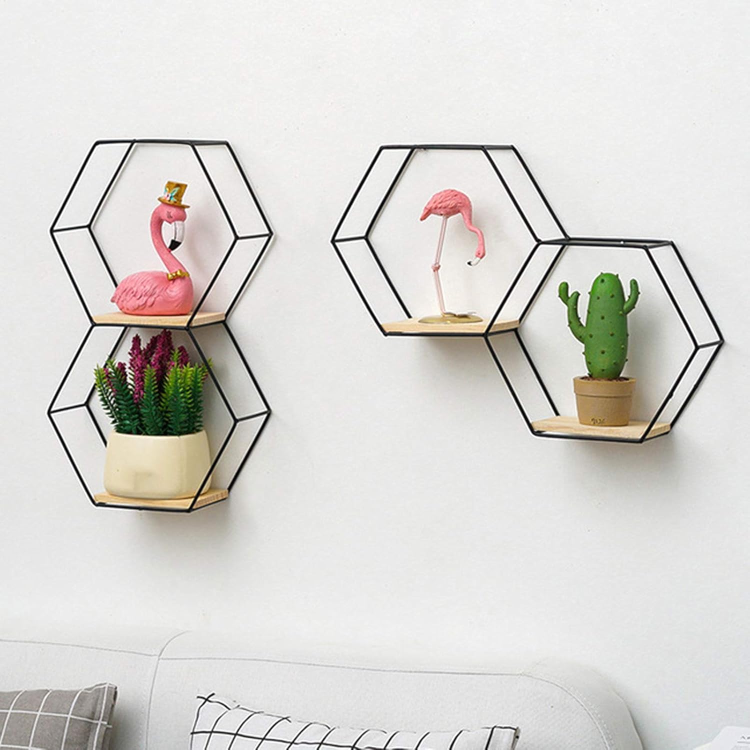 Goodilest Hexagon Floating Wall Shelf with Iron Frame