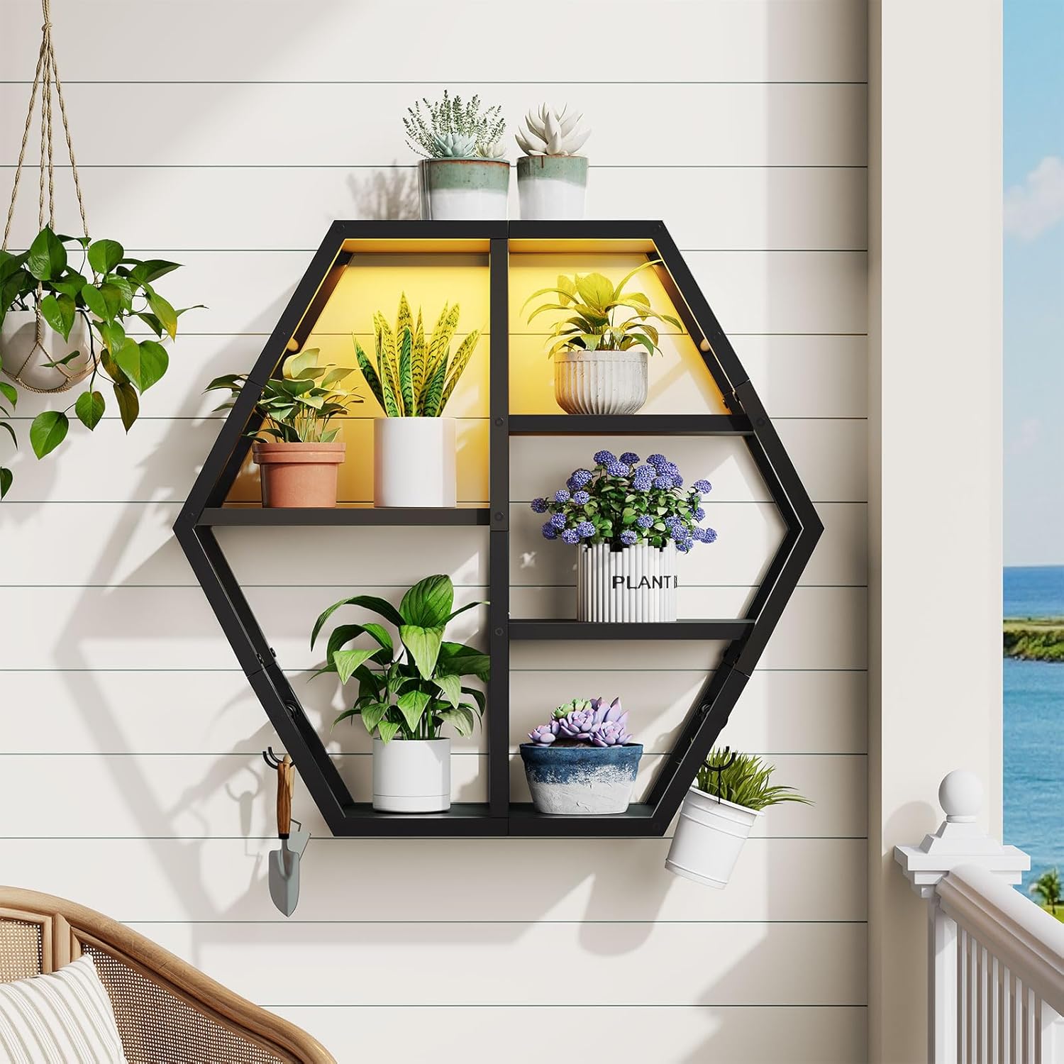 HOOBRO Gaming Floating Shelf with LED Lights Hexagonal Wall Mount Black BB76DBJ01