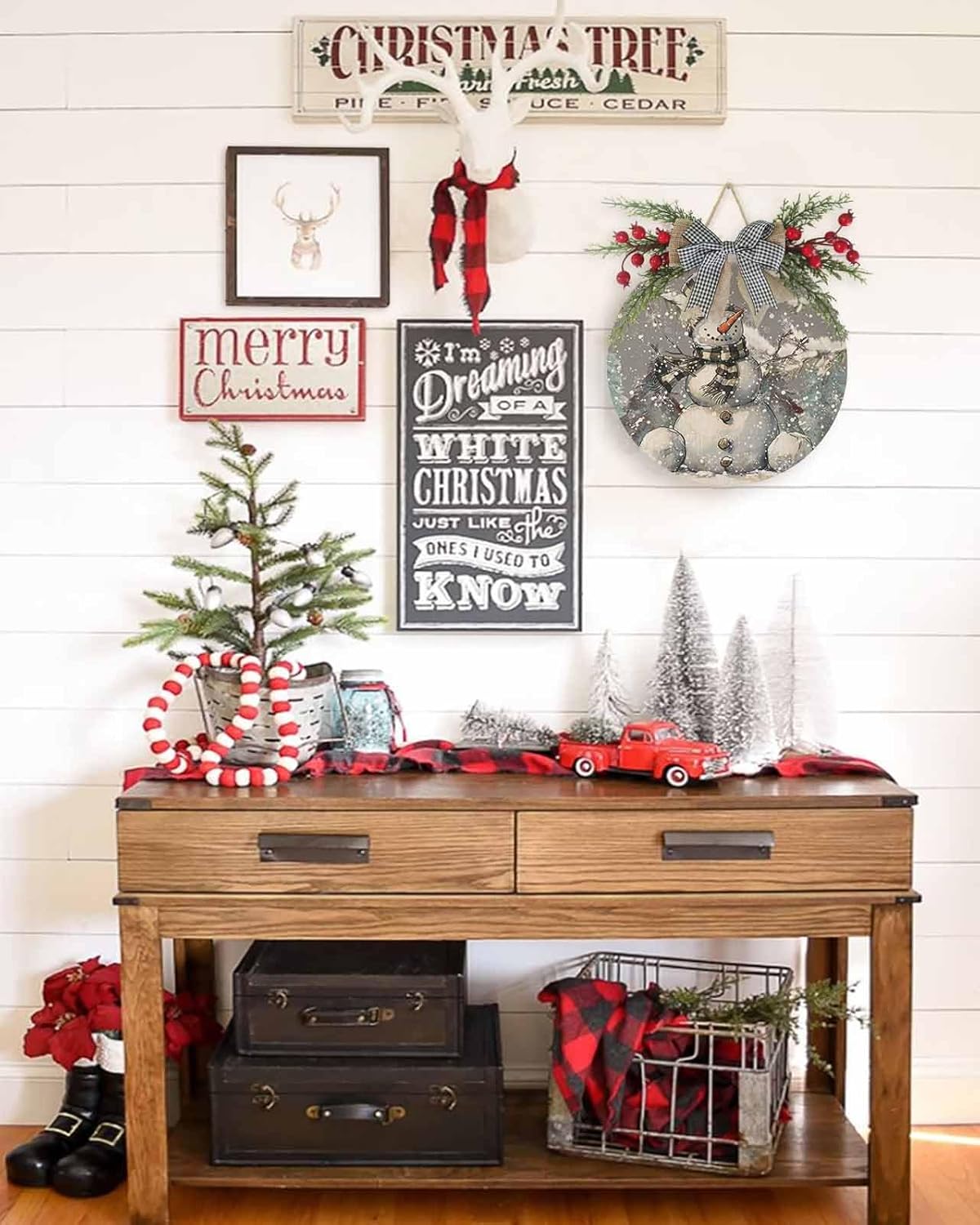 Welcome Sign Christmas Wreath Decorations Snowman Wall Sign