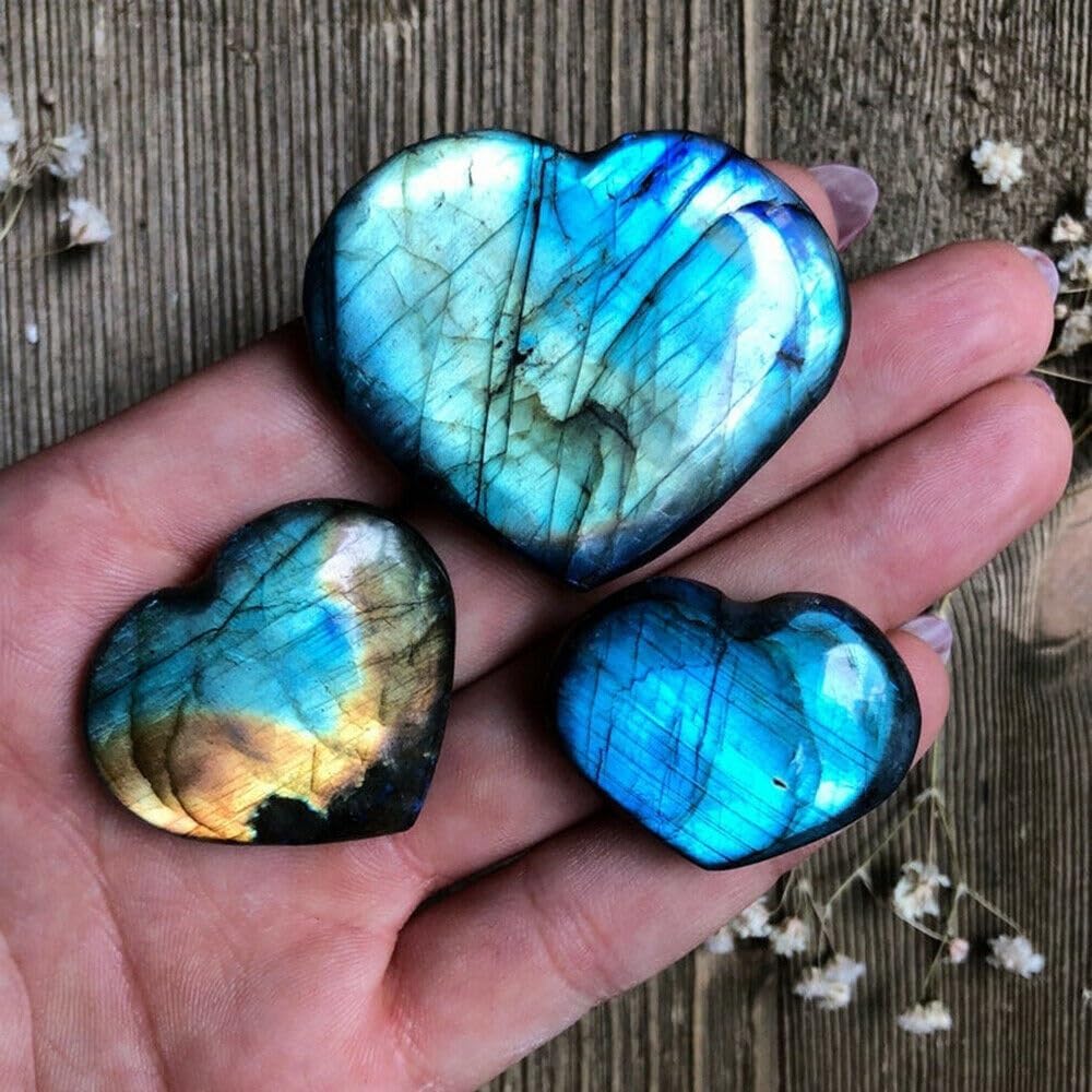 KatLin Natural Crystal Heart Moonstone Labradorite Energy Reiki Ornaments