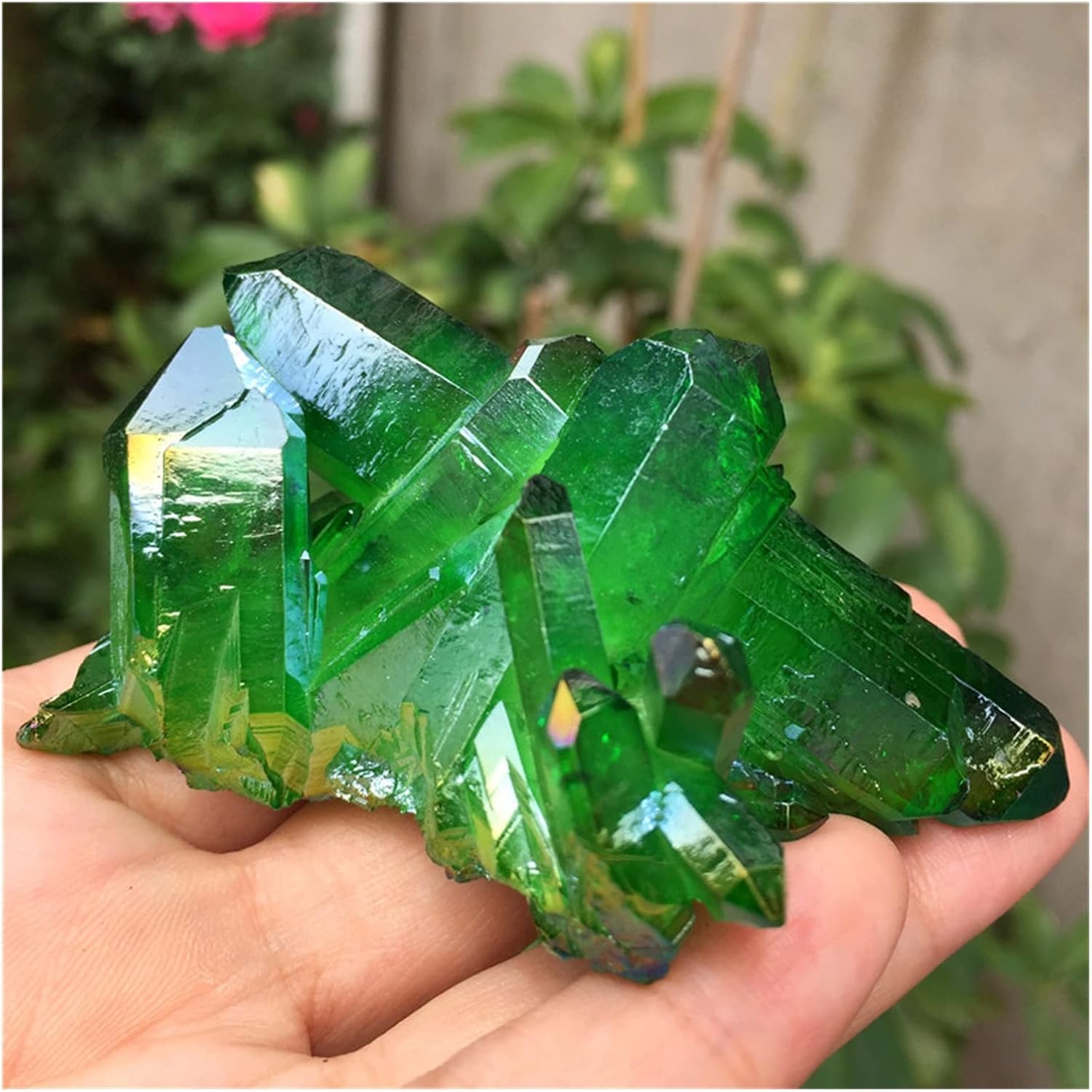 FLOAPA Green Aura Crystal Cluster for Home and Office Decoration
