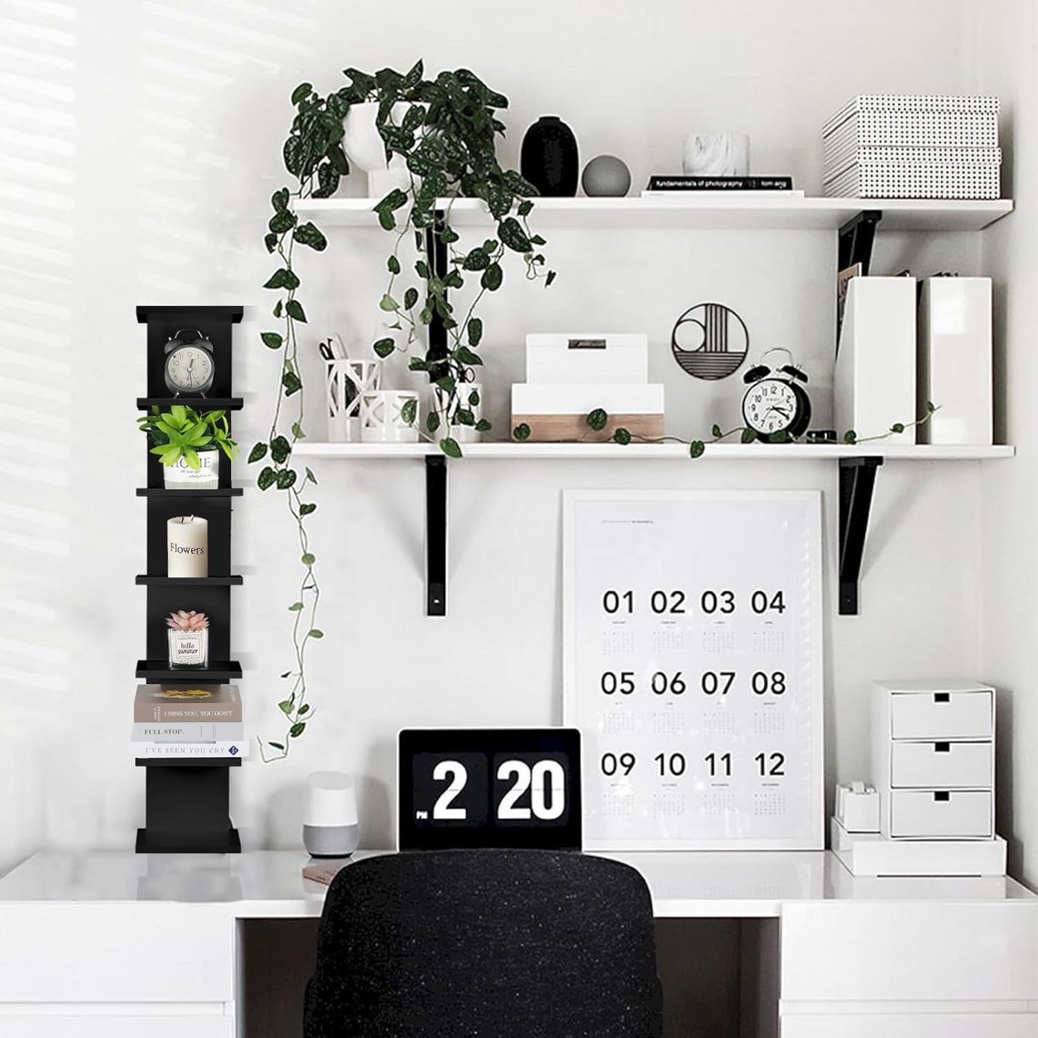 7 Tier Wall Shelf Unit - Black Floating Storage Organizer