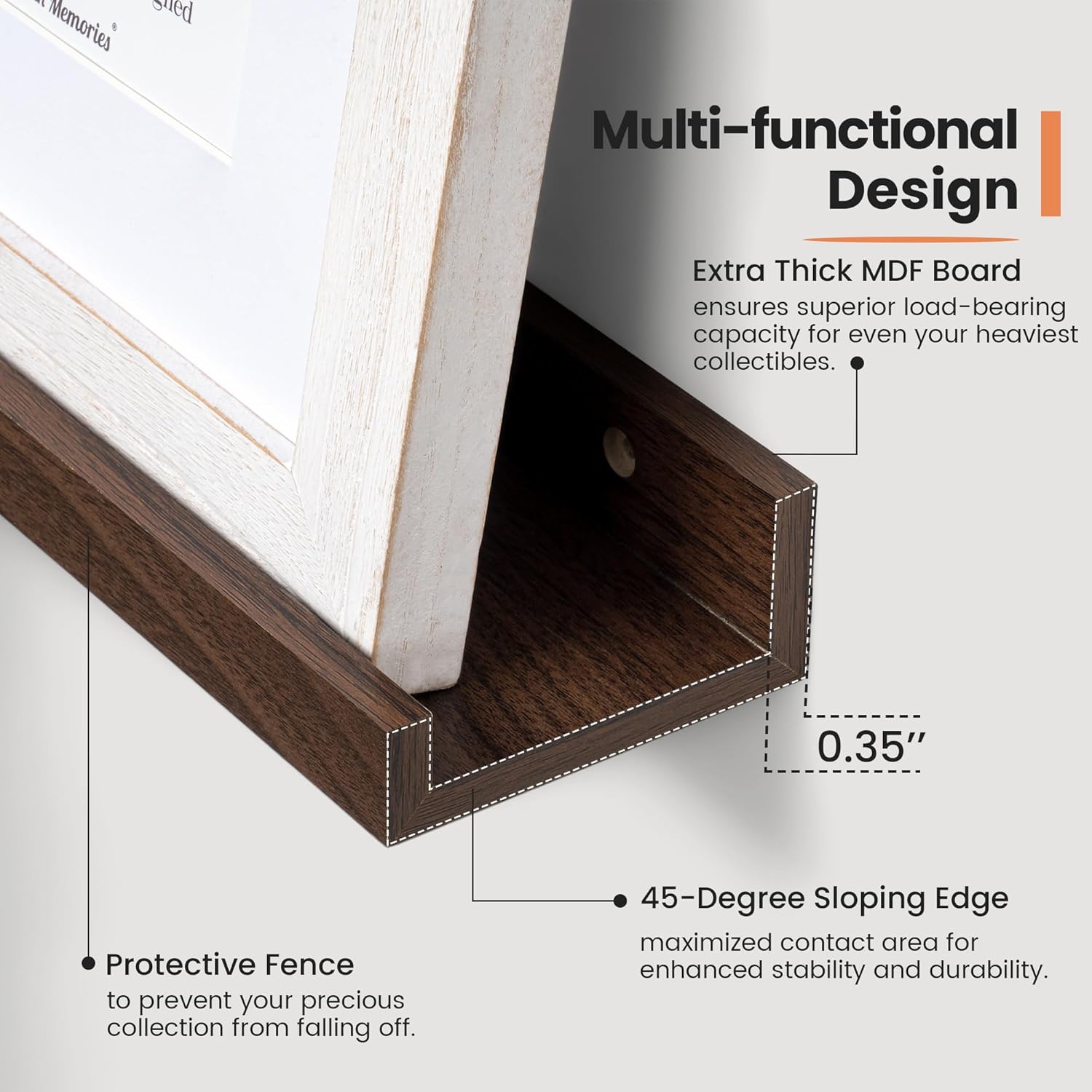 Fun Memories Floating Shelf Set of 6 24 Inch Walnut