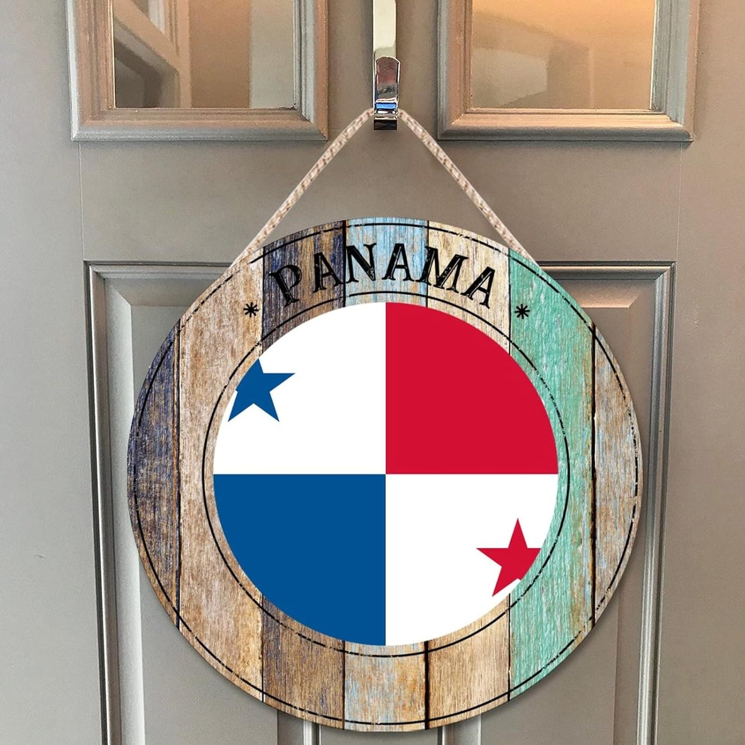 Panama Round Wood Door Hanger 12x12in Decor Sign
