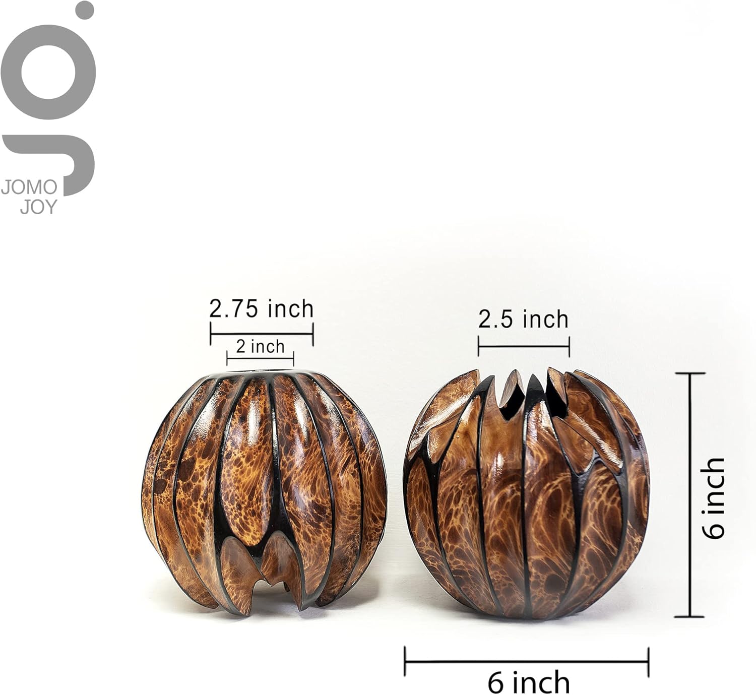 Small Round Sculptured Wooden Vase for Dried Flowers and Decorative Grass Display