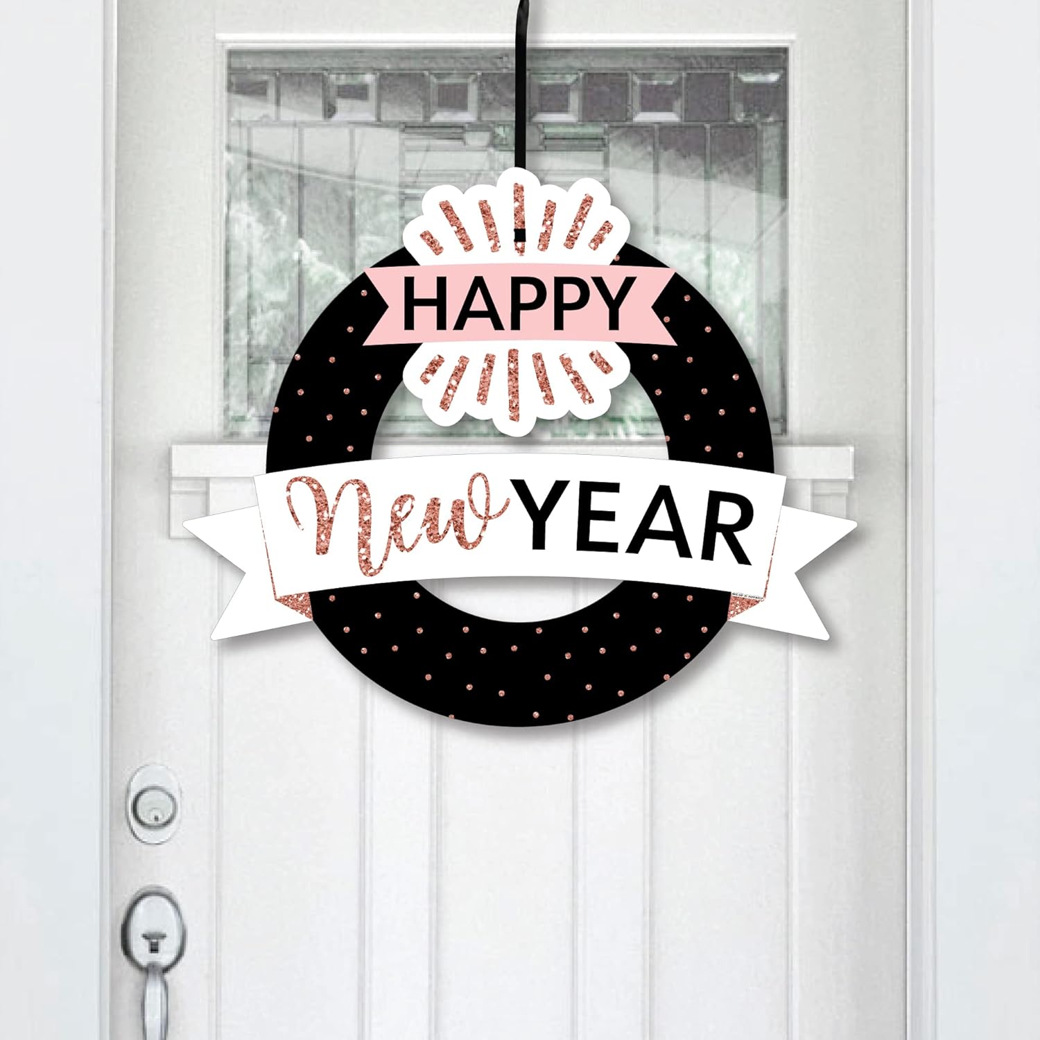 Rose Gold Happy New Year Front Door Wreath