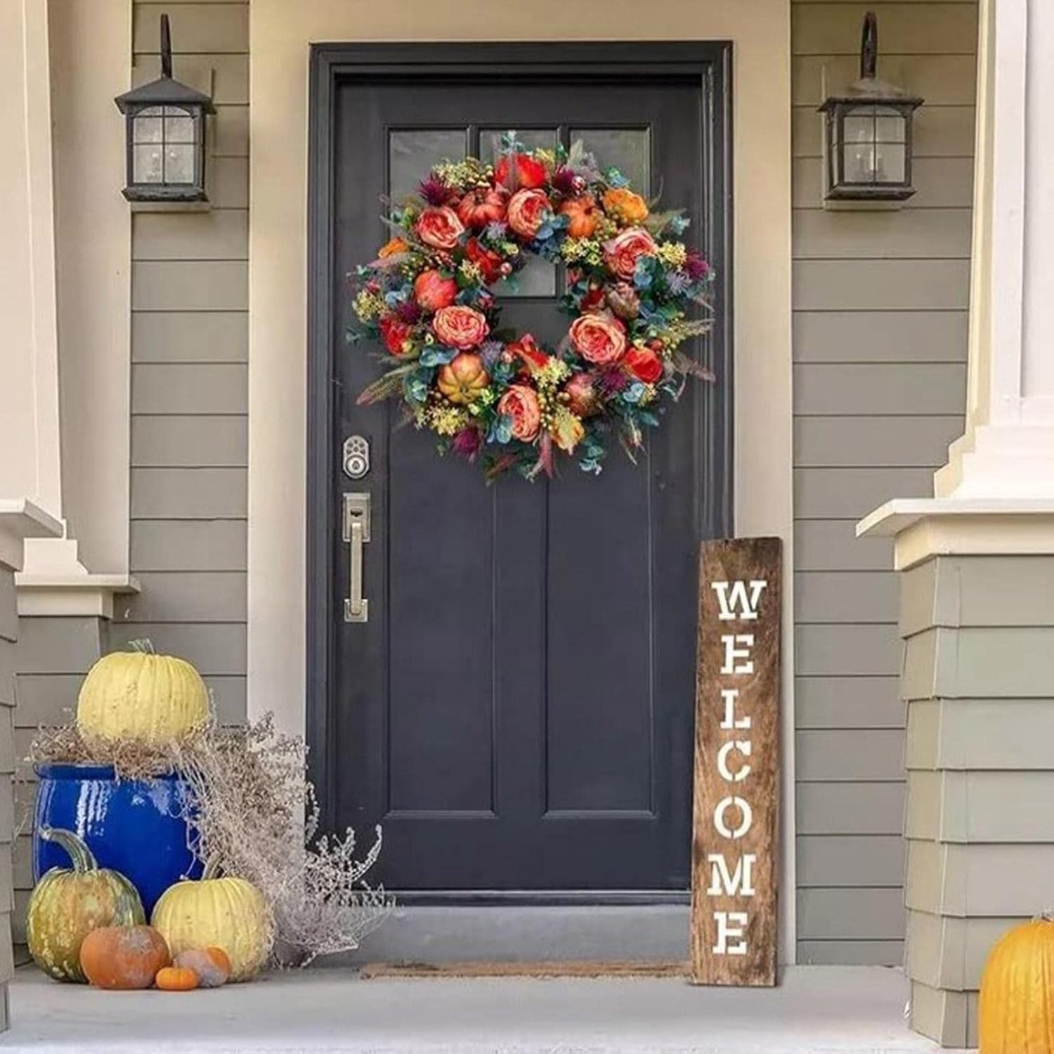 Fall Peony Door Wreath for Farmhouse Decor and Festivals