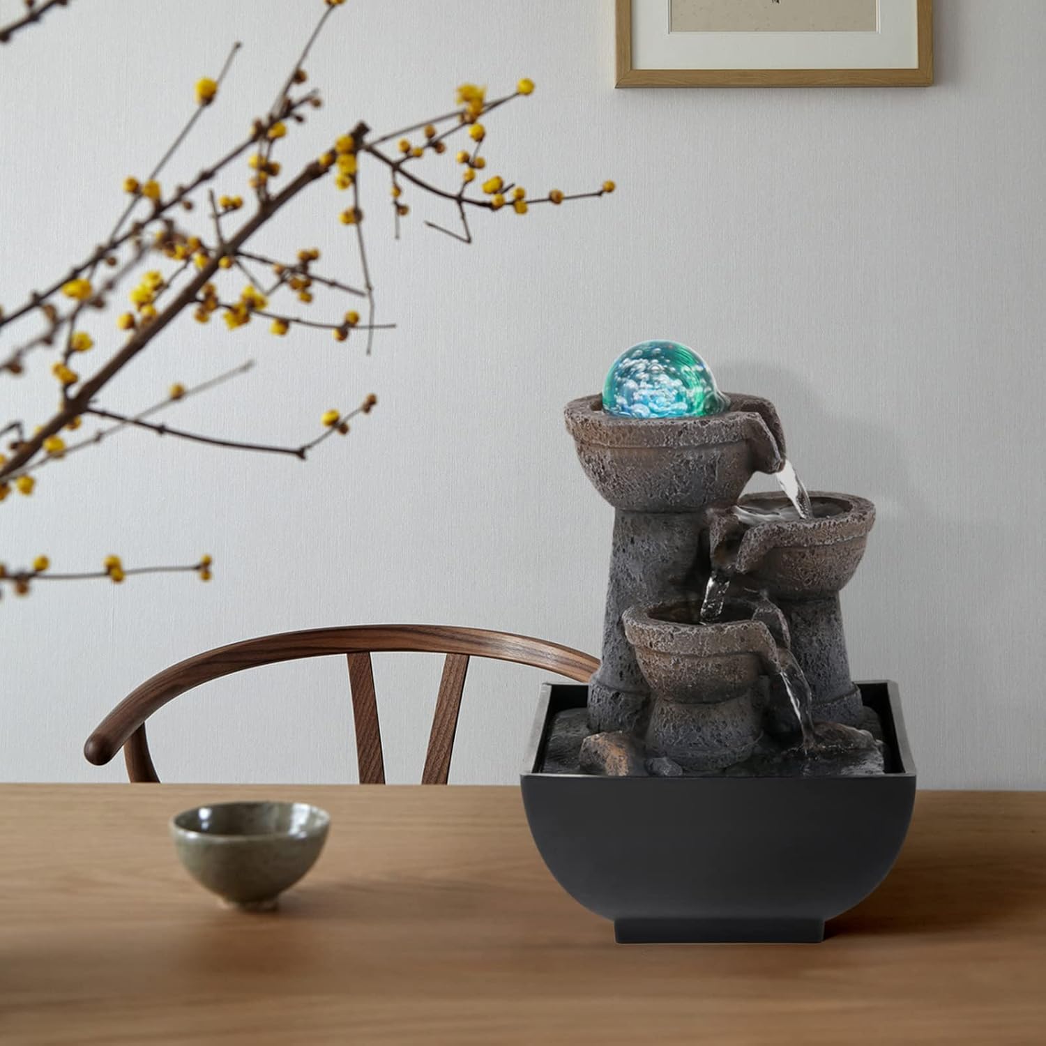 Dyna-Living Water Fountain Indoor Tabletop with Lights for Relaxation and Decor